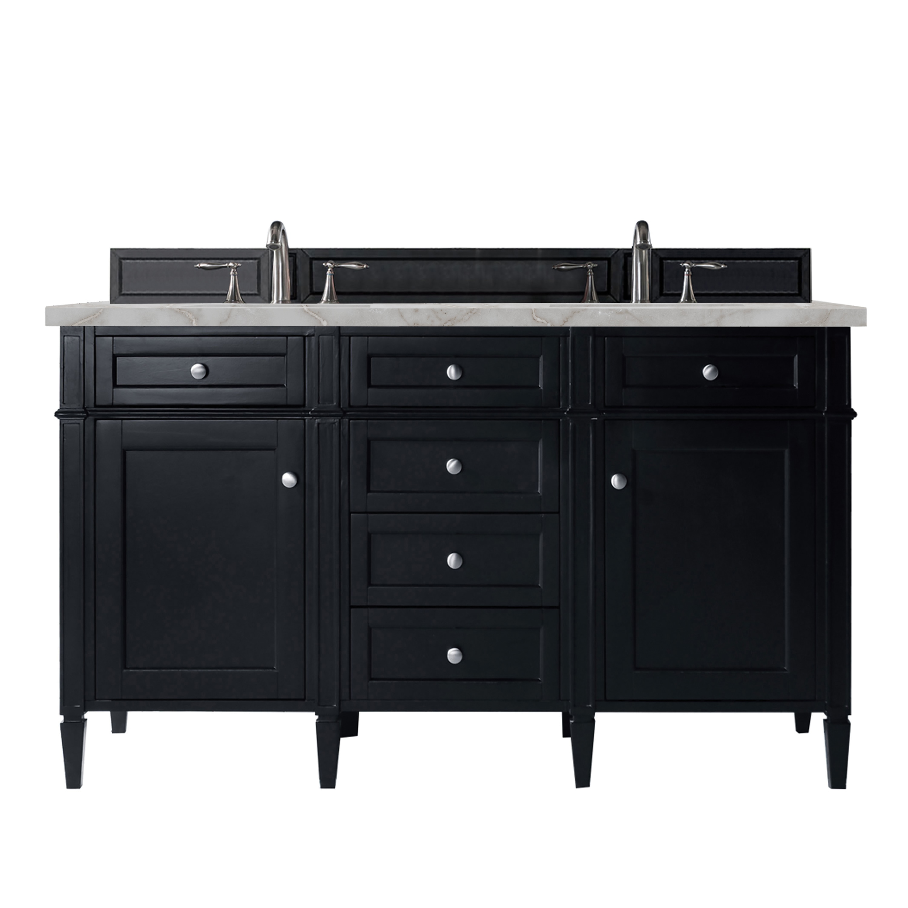 James Martin Vanities 650-V60D-BKO-FVSL Brittany 60-in Black Onyx Undermount Double Sink Bathroom Vanity with Victorian Silver Quartz Top