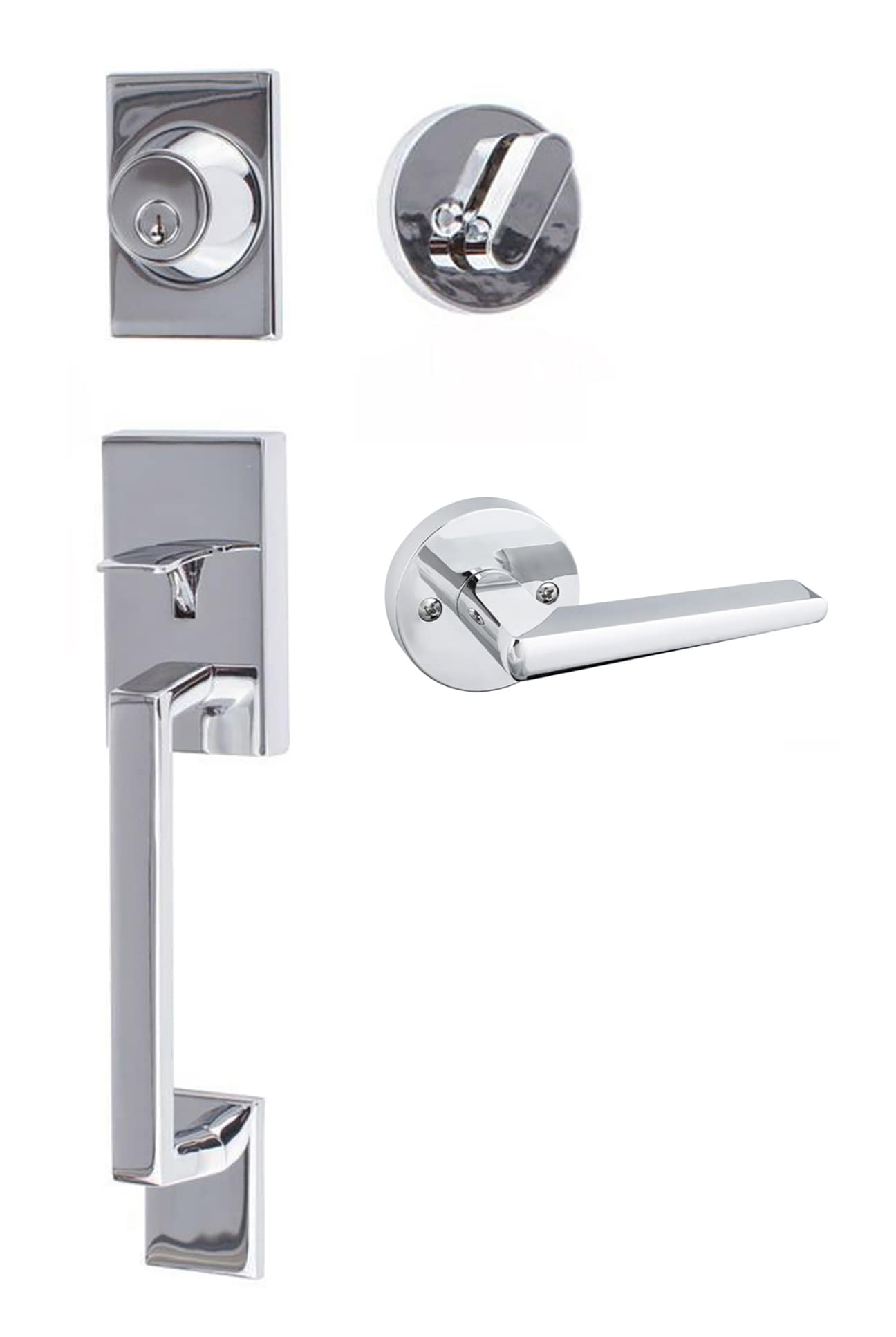 Sure-Loc Hardware KN507-BS RD 26 Ridgecrest Modern Köln Polished Chrome Single-Cylinder Deadbolt Entry Door Handleset with Square Lever