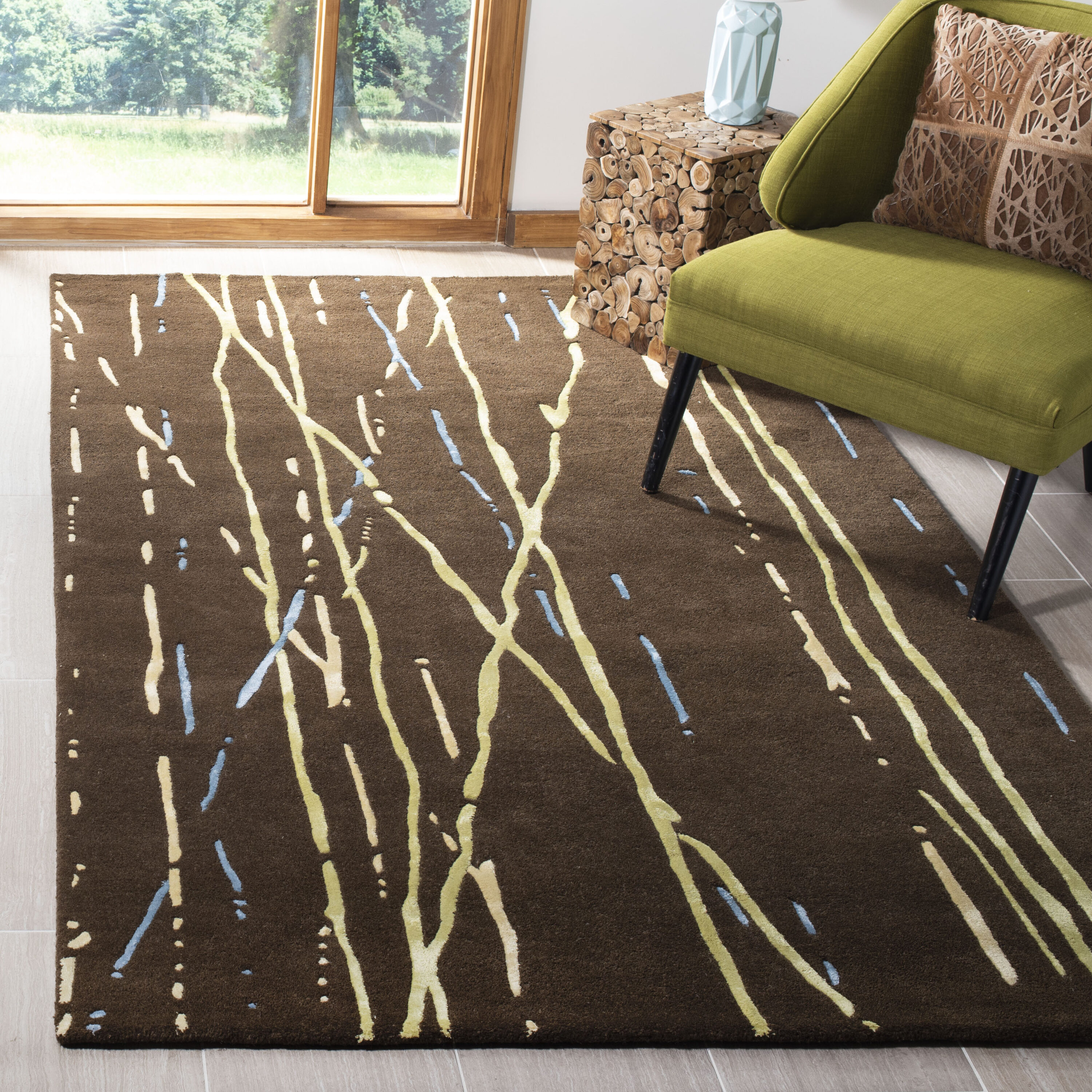  Soh716 Brown/Yellow Contemporary 3ft-6in x 5ft-6in Small Rectangle Rug
