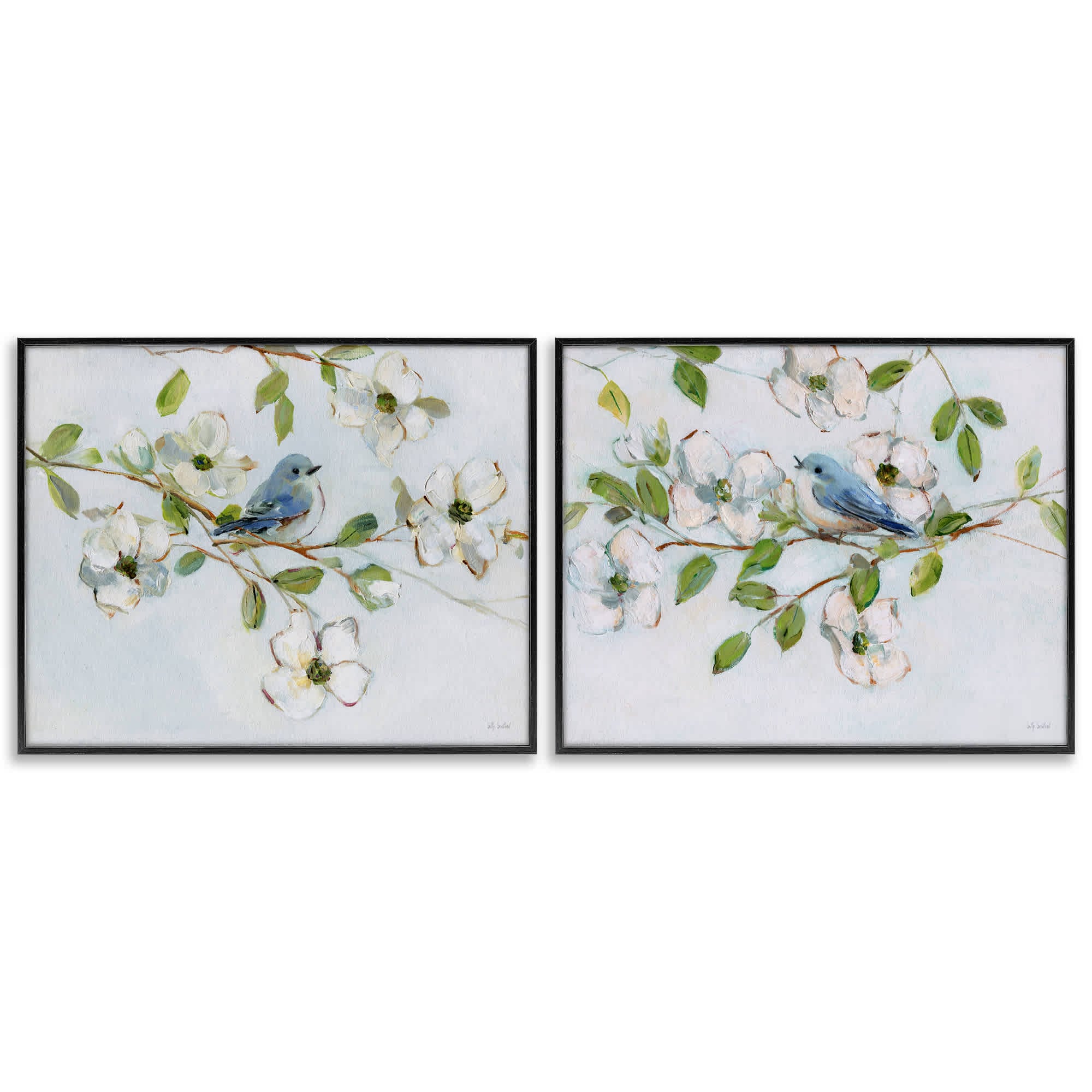 Stupell Industries B2-733-FR-2PC-24X30 Perched Bluebirds on Branch 2 Piece Black Framed Giclee Art Set By Sally Swatland 30 x 24