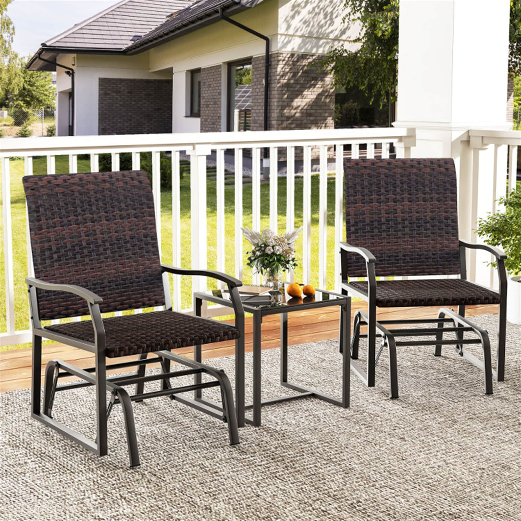 BABOOM BOM-11491BN-CO Patio Gliding Set 3 -Piece Rattan Patio Conversation Set