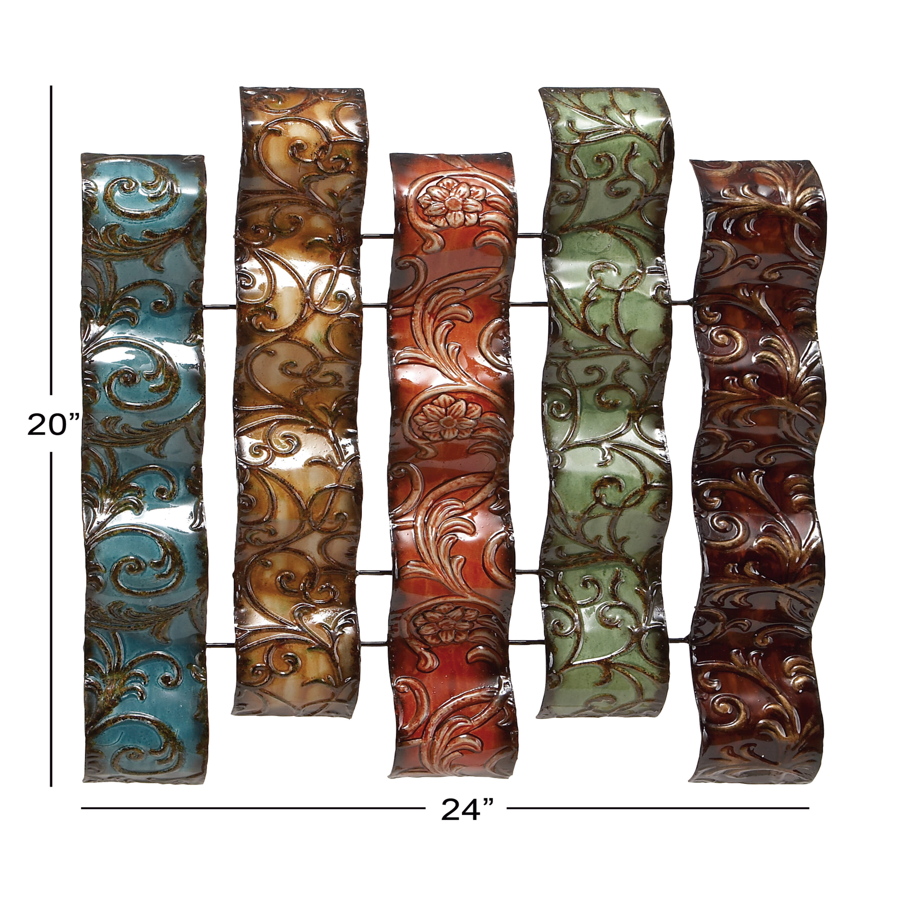 Multicolor Embossed Metal Wavy Panel Wall Sculpture