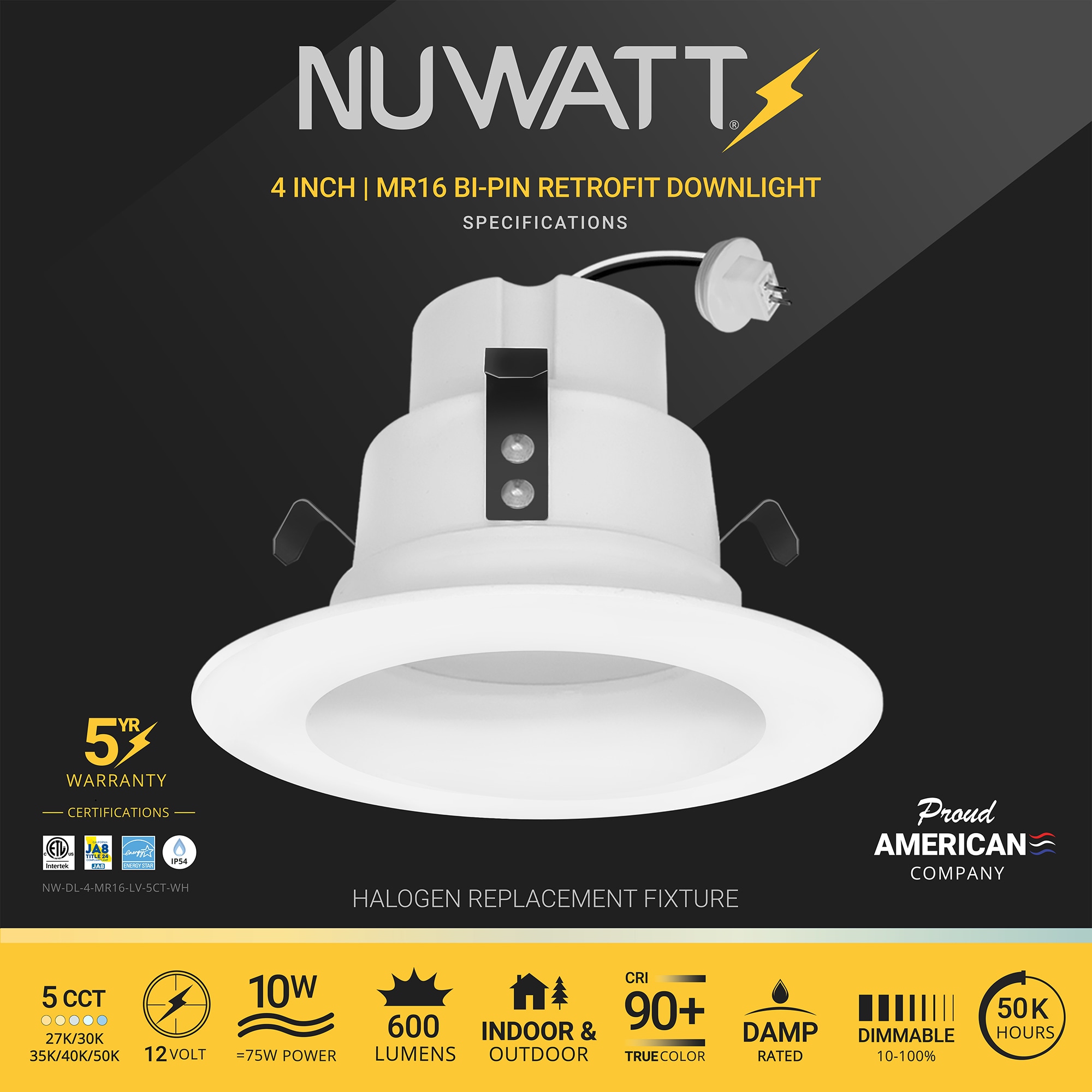 NUWATT NWDL4MR16LV5CTWH12P Led-Retrofit-Downlight - View #2