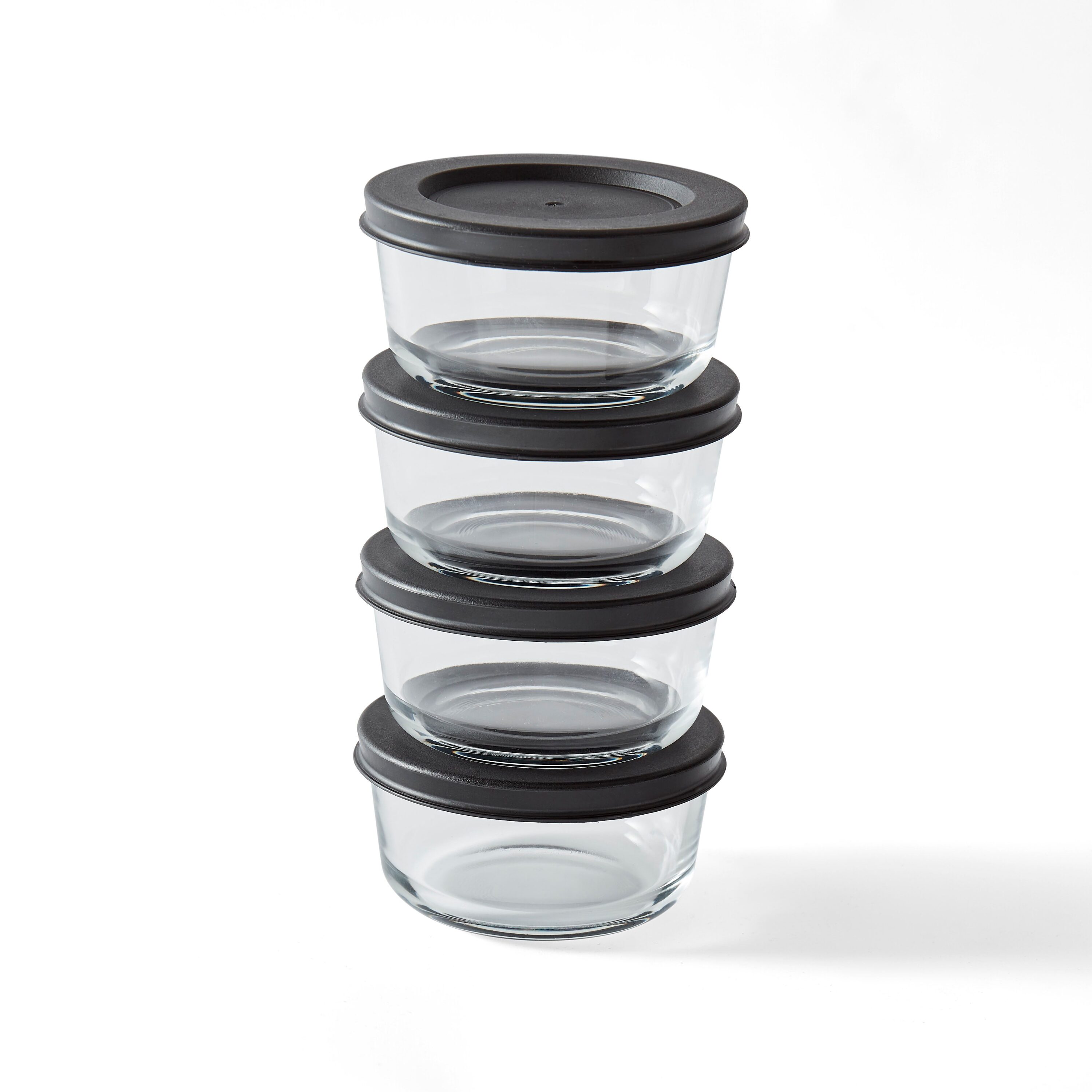 Dura Living 8-Piece Set (1-Cup / 8oz.) Round Glass Storage Containers With Lids - Black