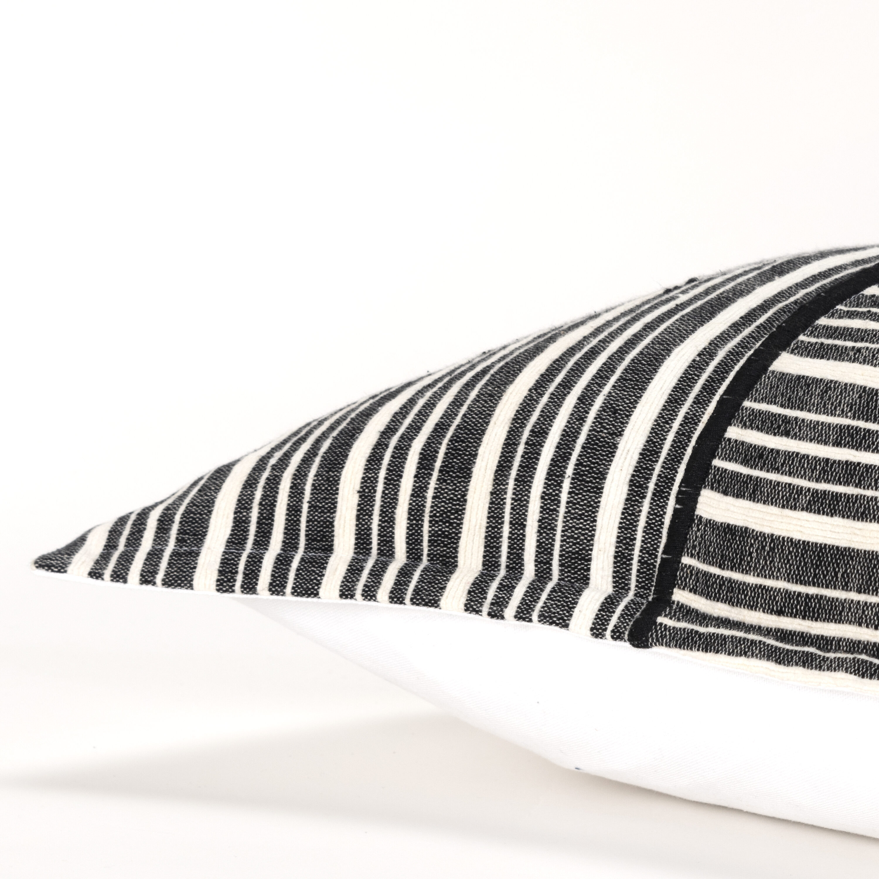 Black and Ivory Embroidered Striped Square Throw Pillow