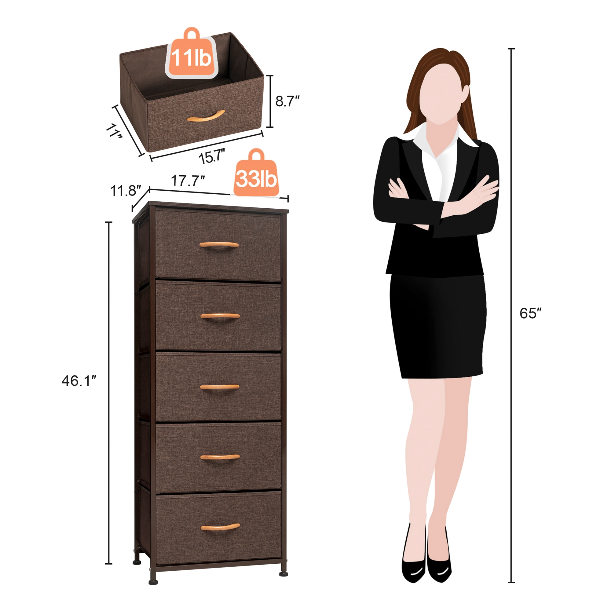 Crestlive Products Dresser storage tower Brown 5 Drawer Combo Dresser CL HD003BRN at Lowes