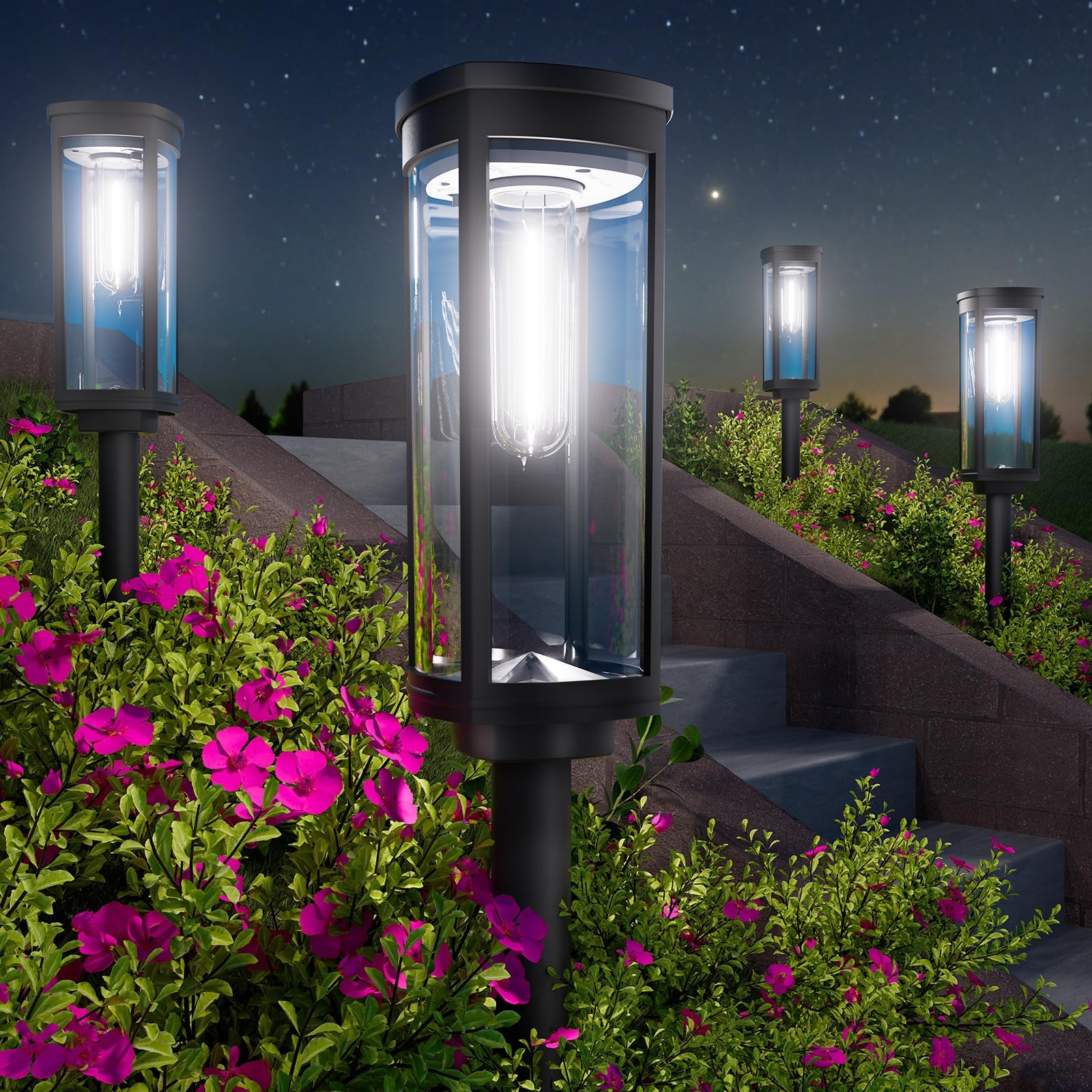 Aoibox - 8 Pack Solar Pathway Lights Outdoor Waterproof IP65 Auto On Off Cool White Landscape Li...