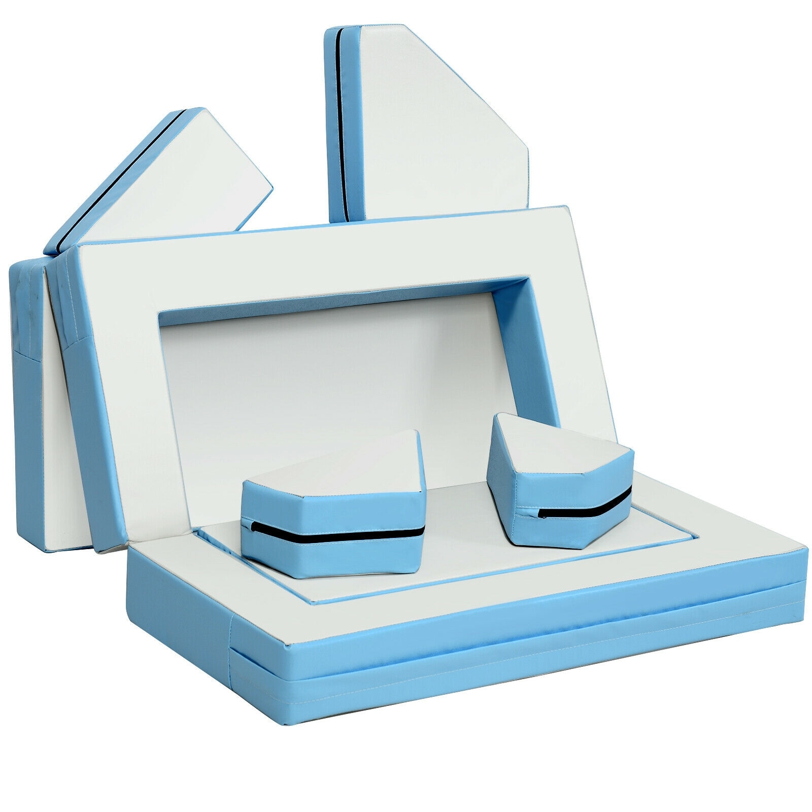 SUGIFT 4-in-1 Crawl Climb Foam Shapes Toddler Kids Playset Convertible Foam Sofa - Blue