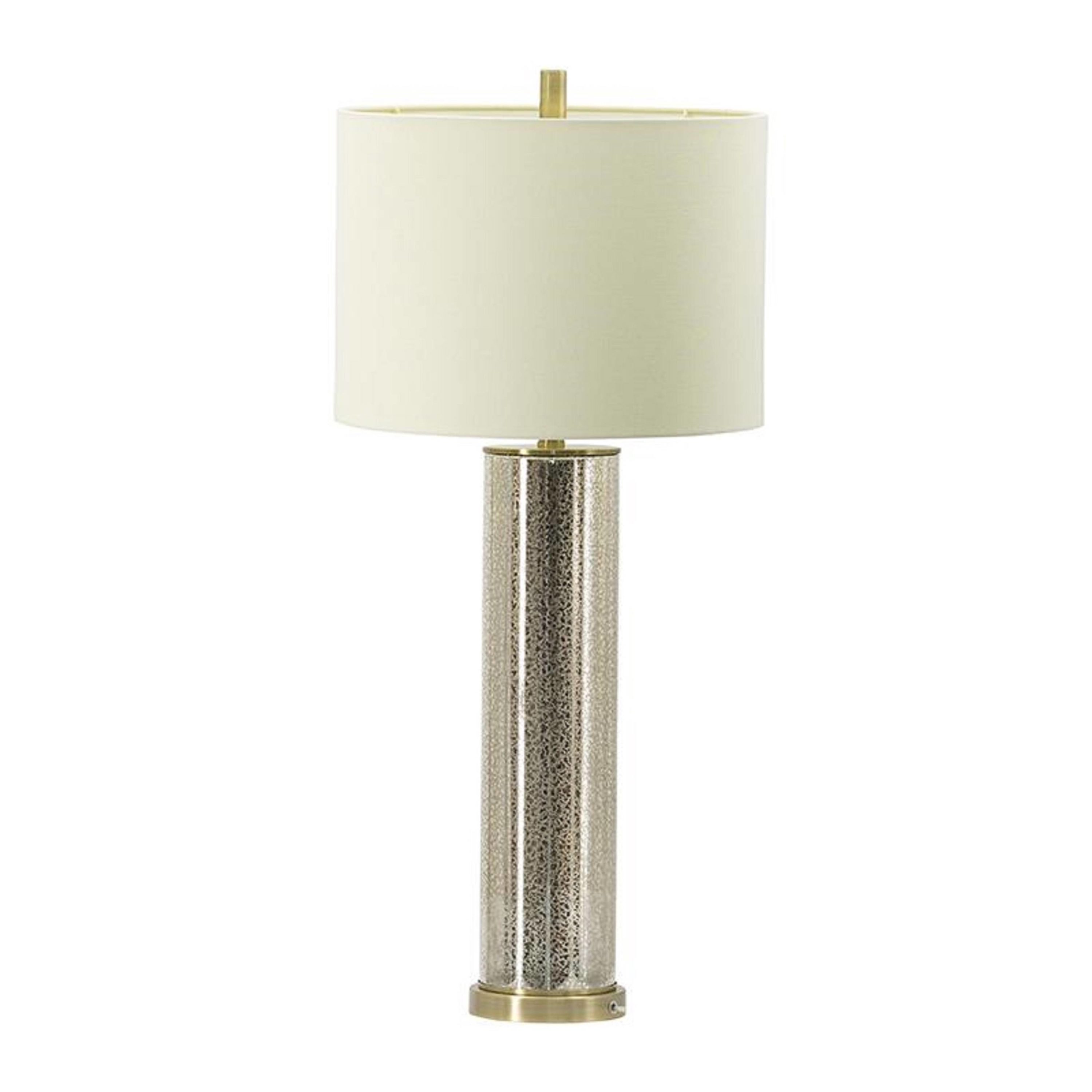 A&B Home 77422 A and B Home 35 in H Drum-Shaped White and Gold Glass/Iron Table Lamp for Nightstand, Dresser, Living Room, Bedroom, Foyer, Entryways, Kids Room, Dining Room