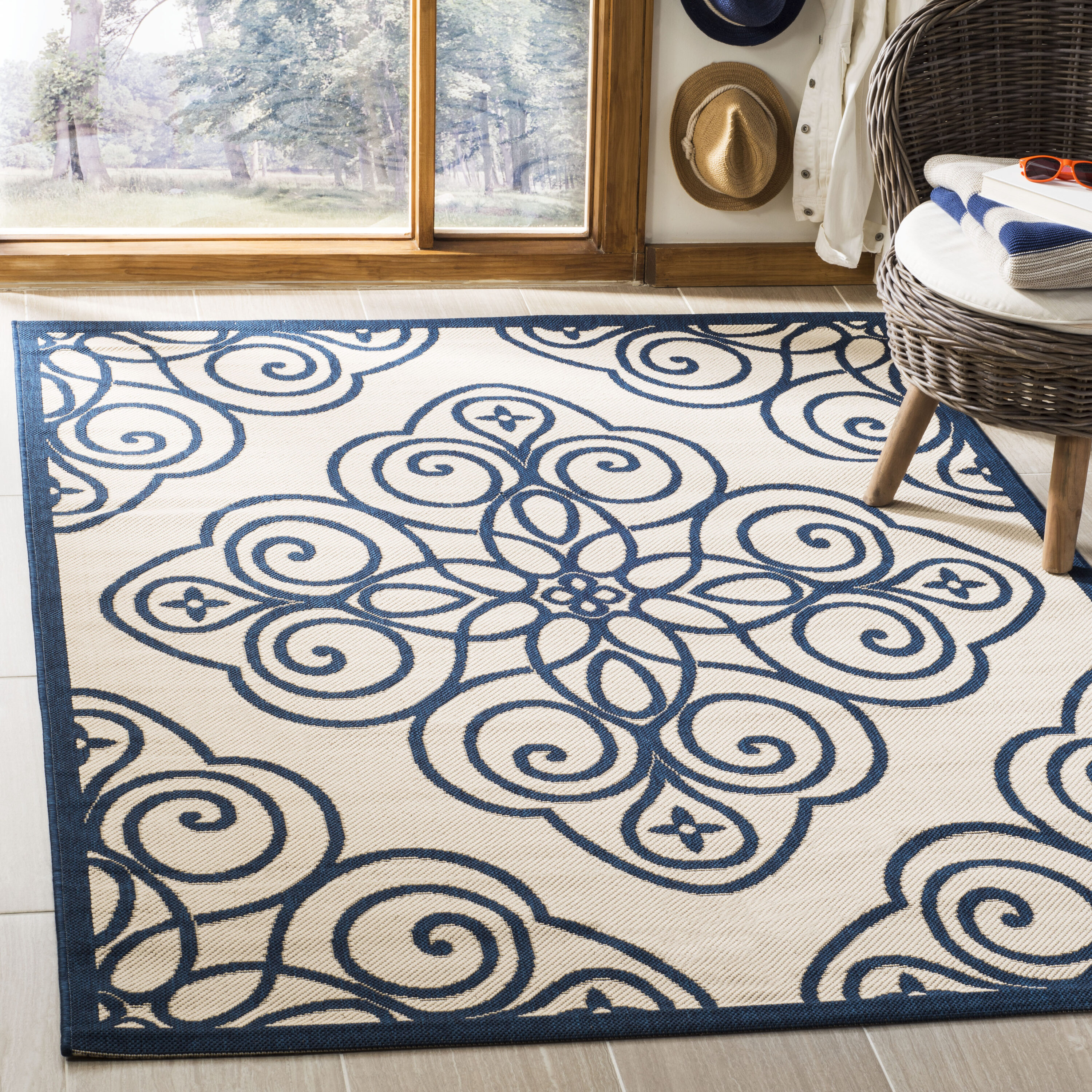 Martha Stewart MSR4244-258-8 Rosamond 8 x 11 (ft) Loomed Polypropylene Mariner Rectangular Indoor Abstract Coastal Area rug