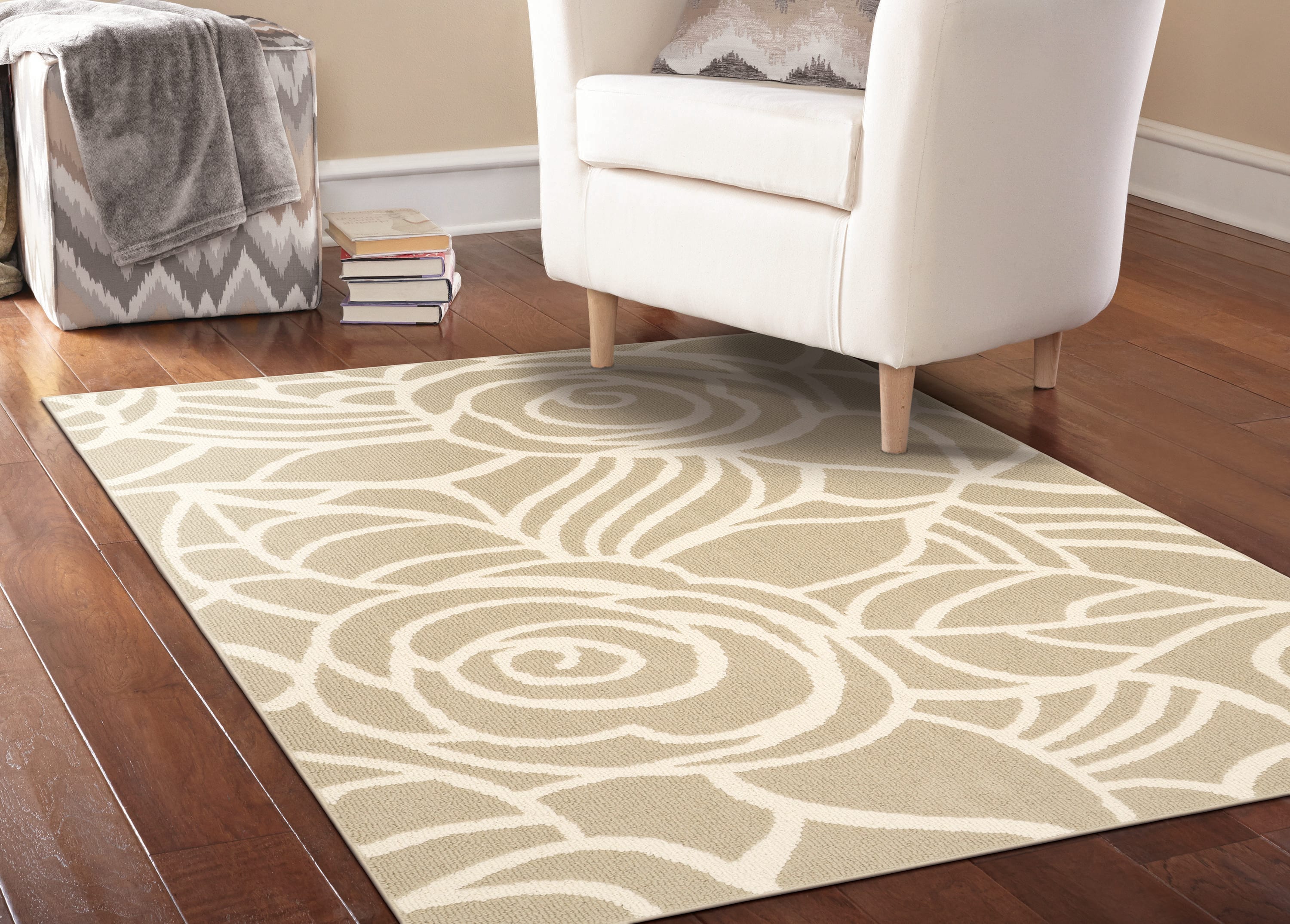 Garland Rug LL340A060084G3 Rhapsody 5 x 7 (ft) Tufted Polypropylene Tan/Ivory Rectangular Indoor Floral/Botanical Mid-Century Modern Area rug