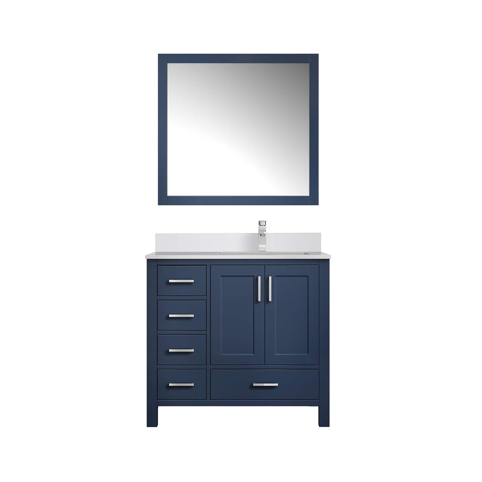 Lexora LVJ36SE311R Jacques 36-in Navy Blue Undermount Single Sink Bathroom Vanity with White Cultured Marble Top (Mirror and Faucet Included)
