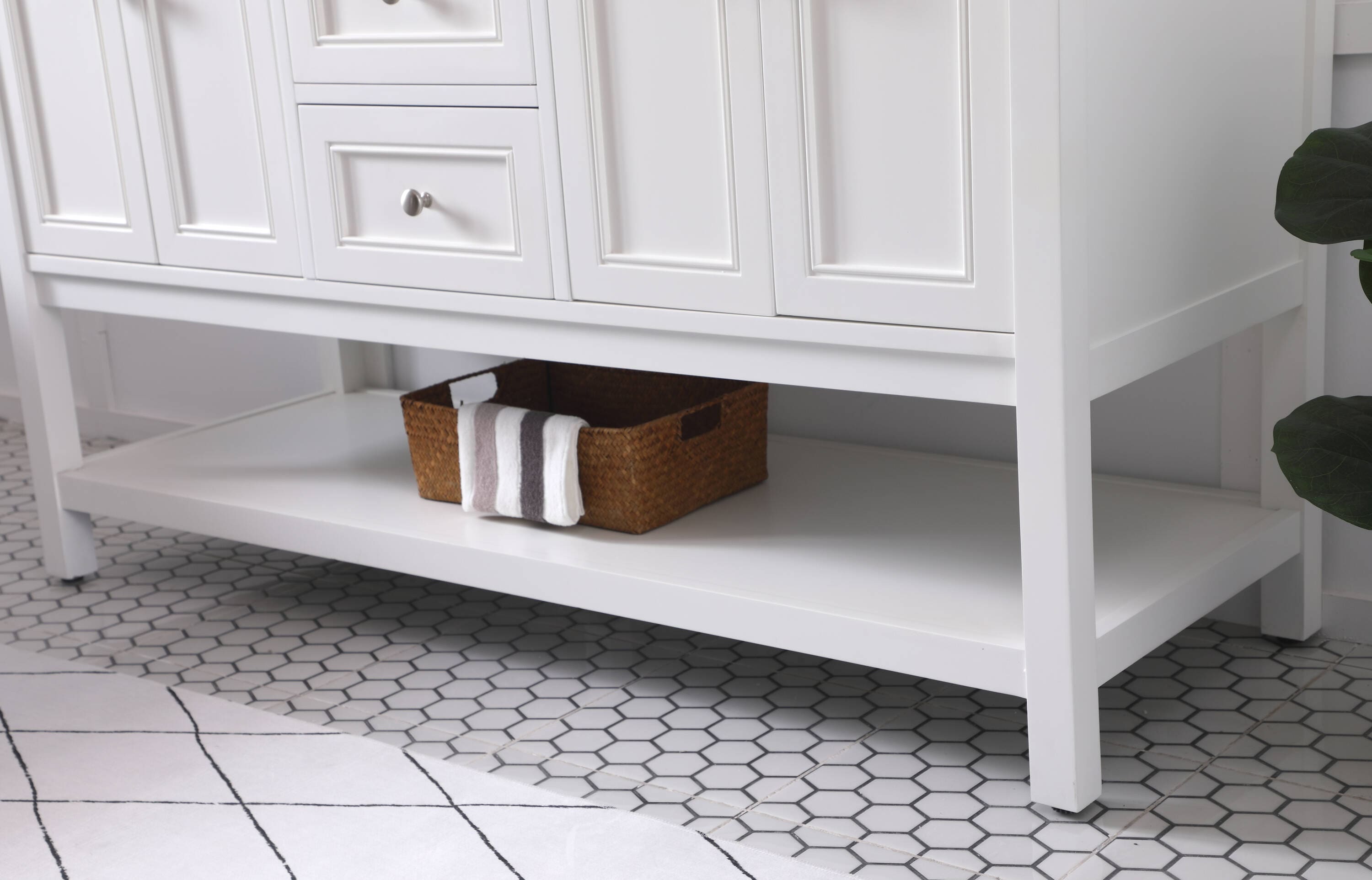 White Double Sink Freestanding Vanity with Marble Top