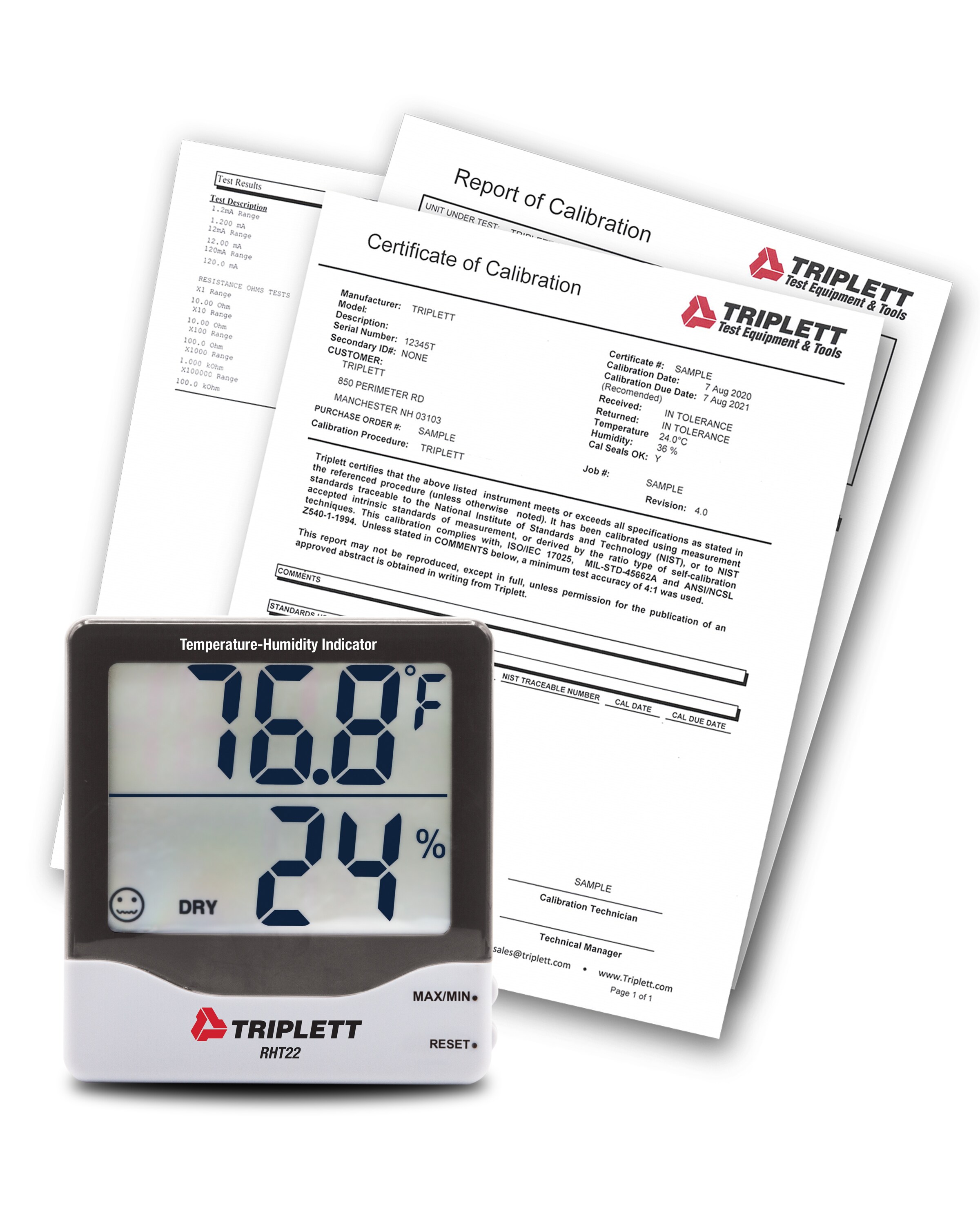 TRIPLETT RHT22-NIST Lcd Display Specialty Meter