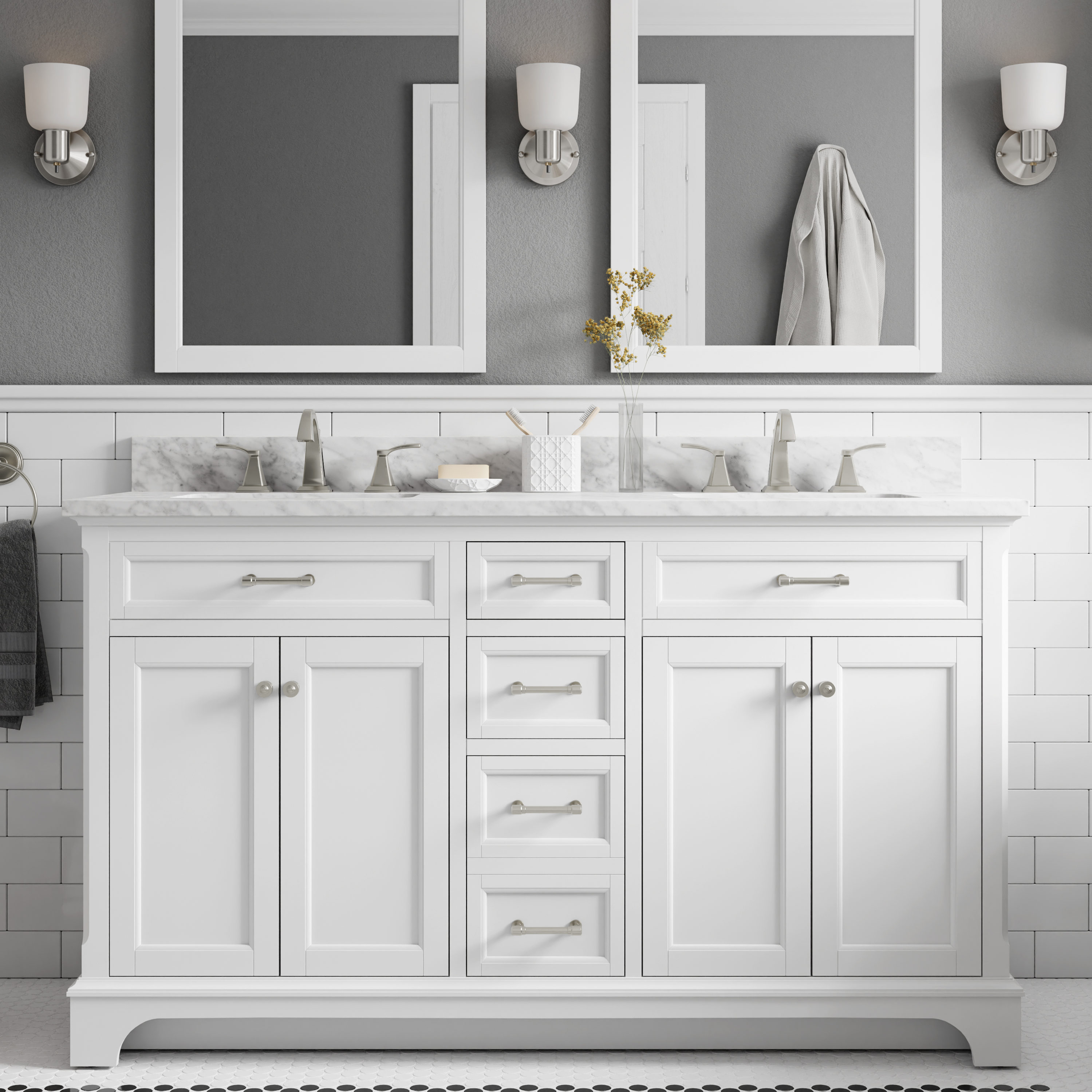 Dropship Bathroom Vanity Cabinet Set 60 Inches Double Sink, Bathroom  Storage Carrara White Marble Countertop With Back Splash to Sell Online at  a Lower Price