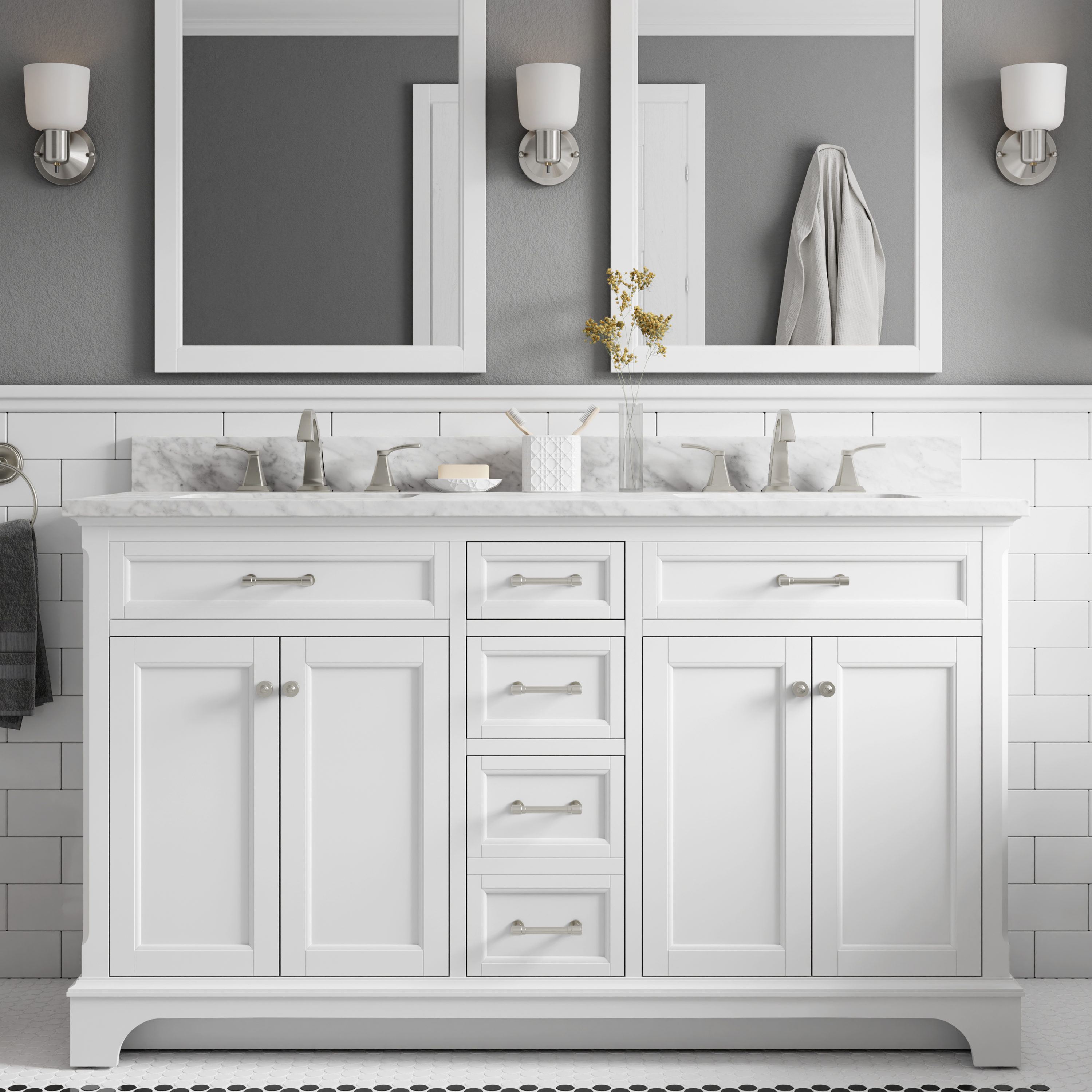 Dropship Bathroom Vanity Cabinet Set 60 Inches Double Sink, Bathroom Storage  Carrara White Marble Countertop With Back Splash to Sell Online at a Lower  Price