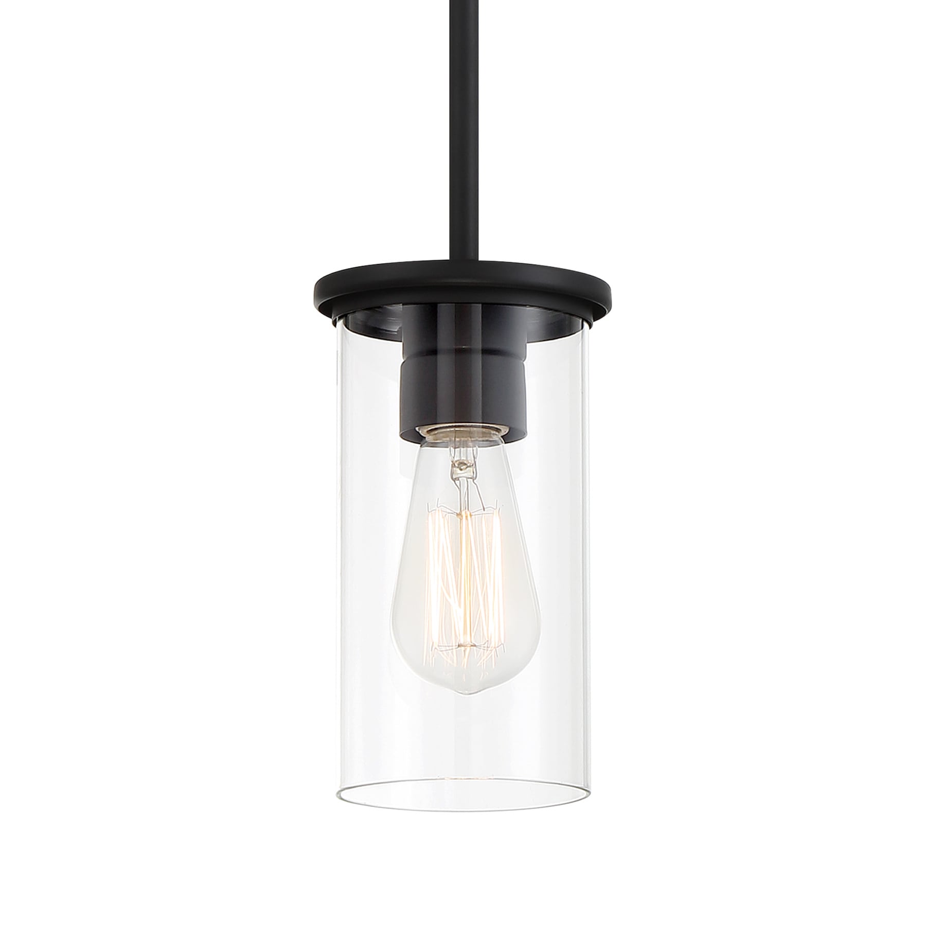 Minka Lavery 4090-66A Haisley Black Transitional Etched glass Cylinder Mini Hanging Convertible pendant/Semi-flush