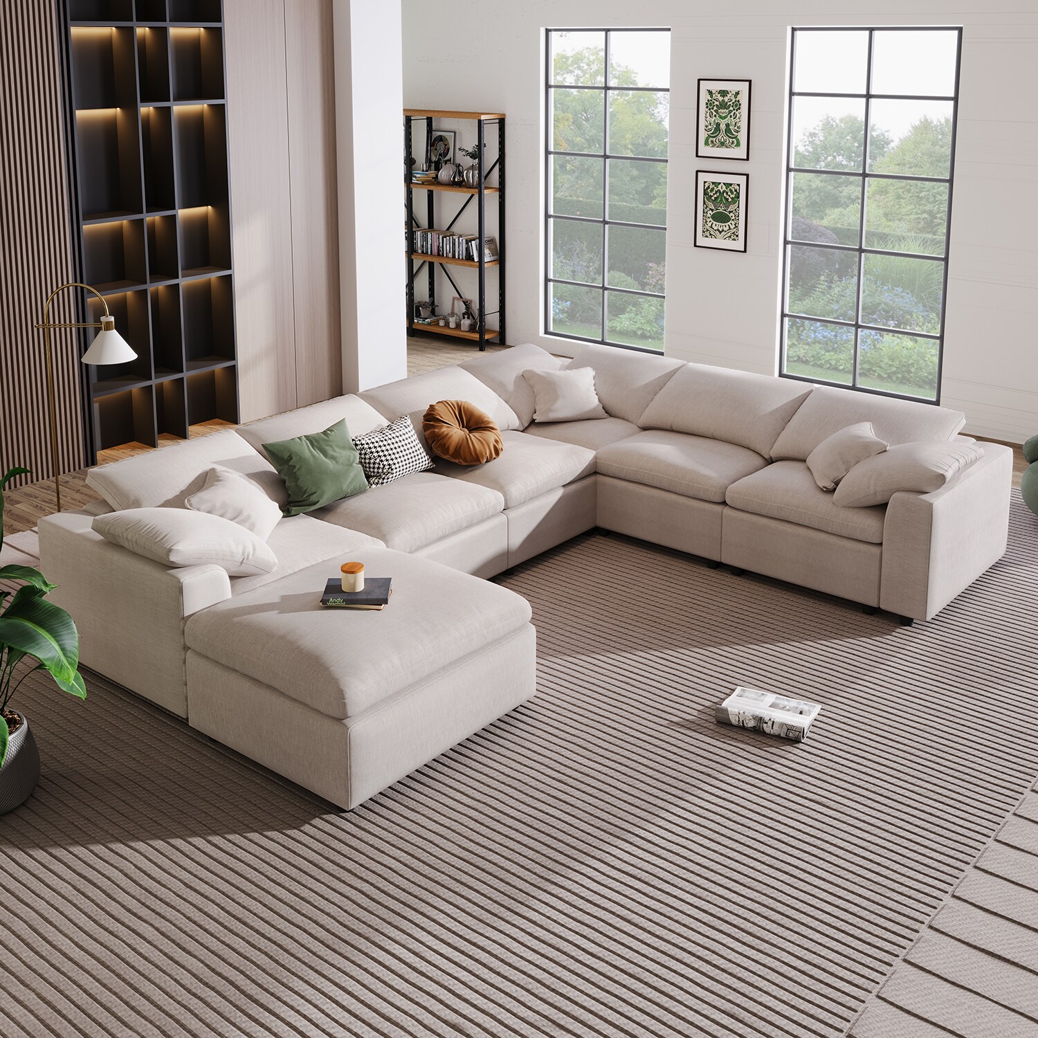 SINOFURN 130.3-in Country Beige Polyester/Blend Reclining