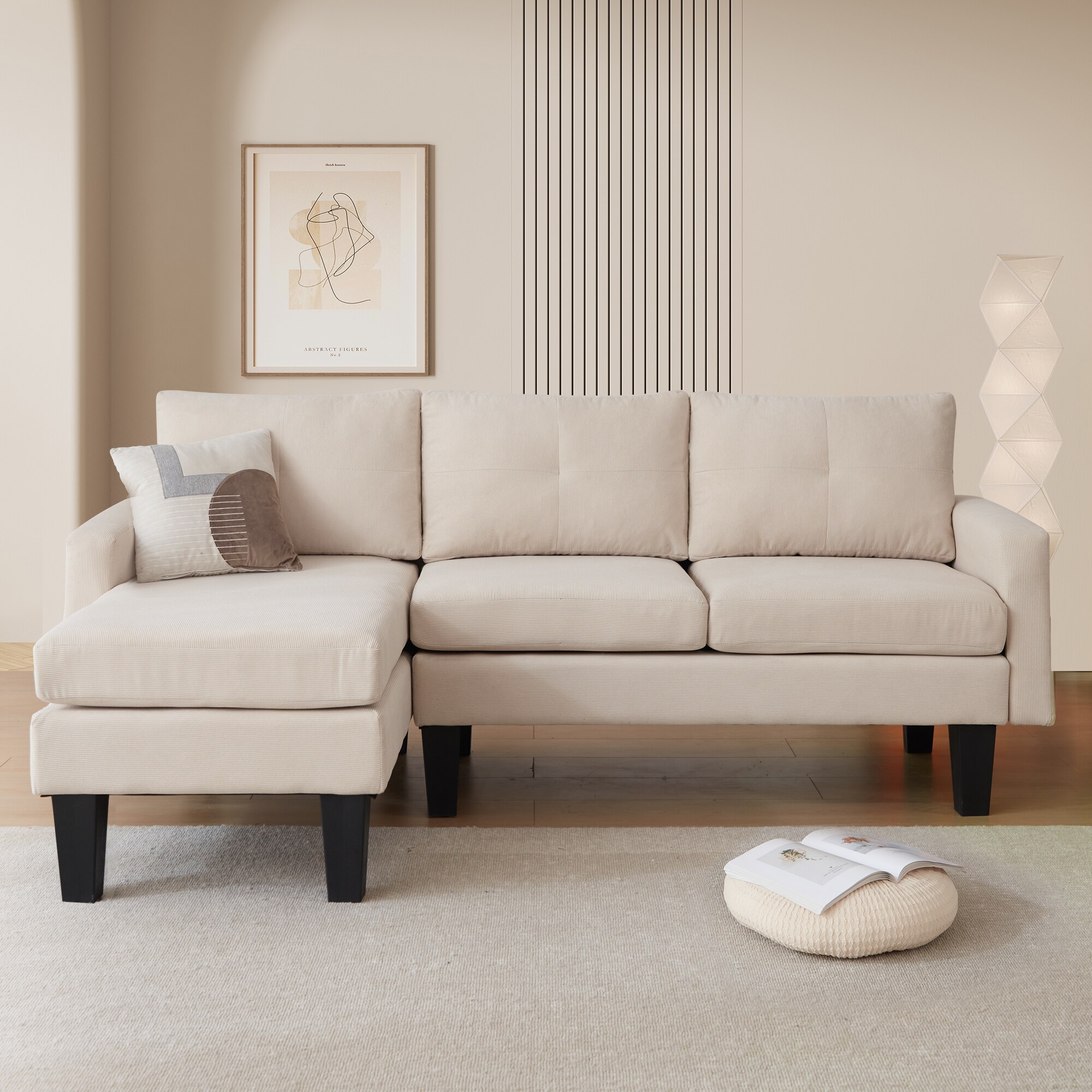 Ovios OLCK220-L 80.31-Inches Casual Off white (Corduroy Fabric) Sectional