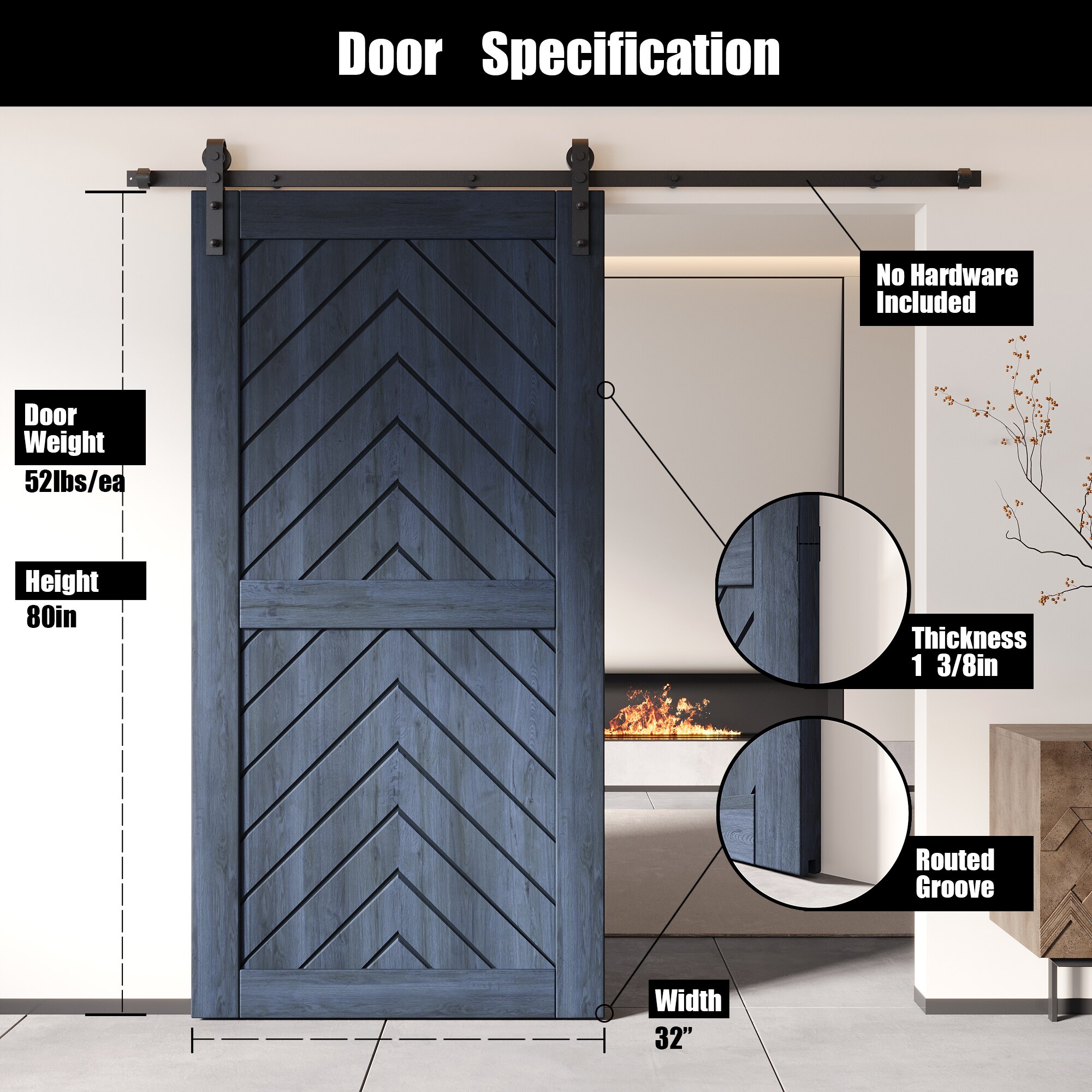 HOMACER JT2-3280-NA Barn-Doors - View #2