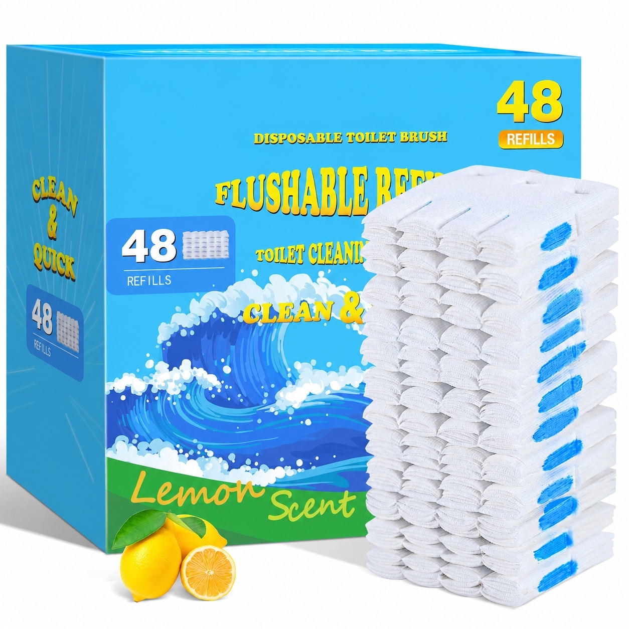 Vrbgify  Flushable Toilet Brush Refills 72 Pack Disposable Cleaning Pads Bulk for Bathroom No Handle Fresh Scent Lemon Scented Refill Accessories