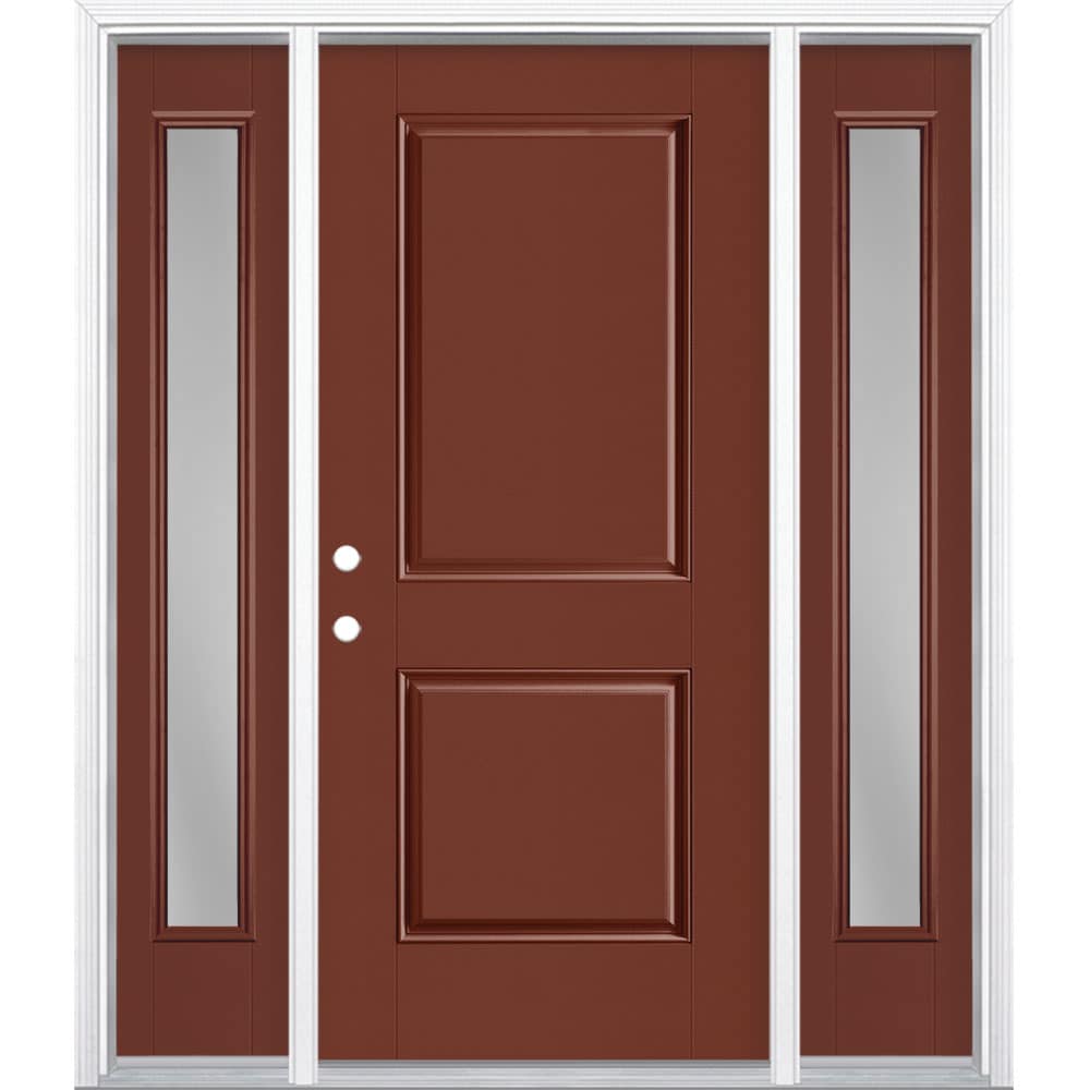 Masonite 1218188 60-in x 80-in x 4-9/16-in Fiberglass No glass Right-hand inswing Fox tail Painted Prehung Front Door with Sidelights with Brickmould Insulating core
