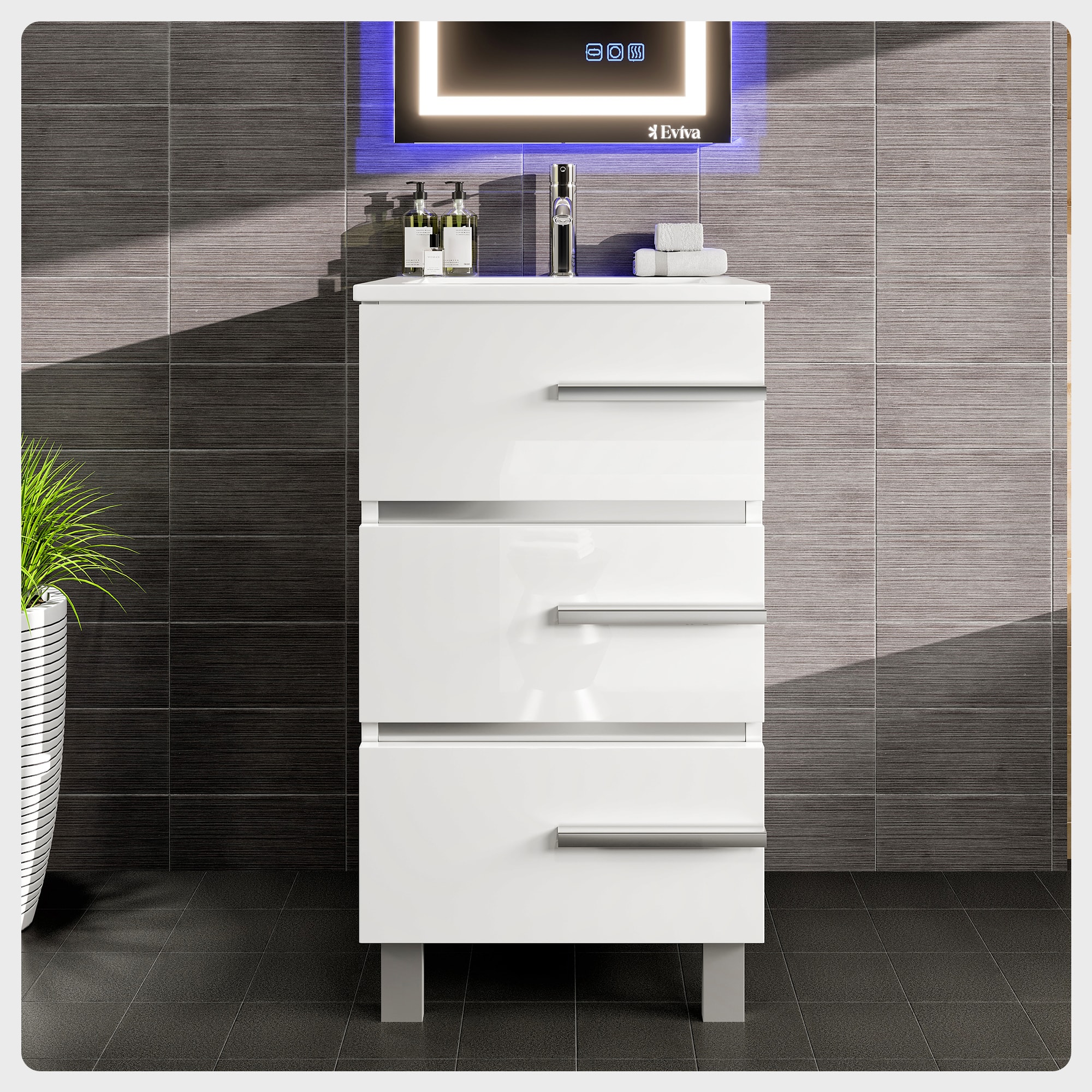 Eviva EVVN580-20WH Deluxe 20-in White Single Sink Bathroom Vanity with White Porcelain Top