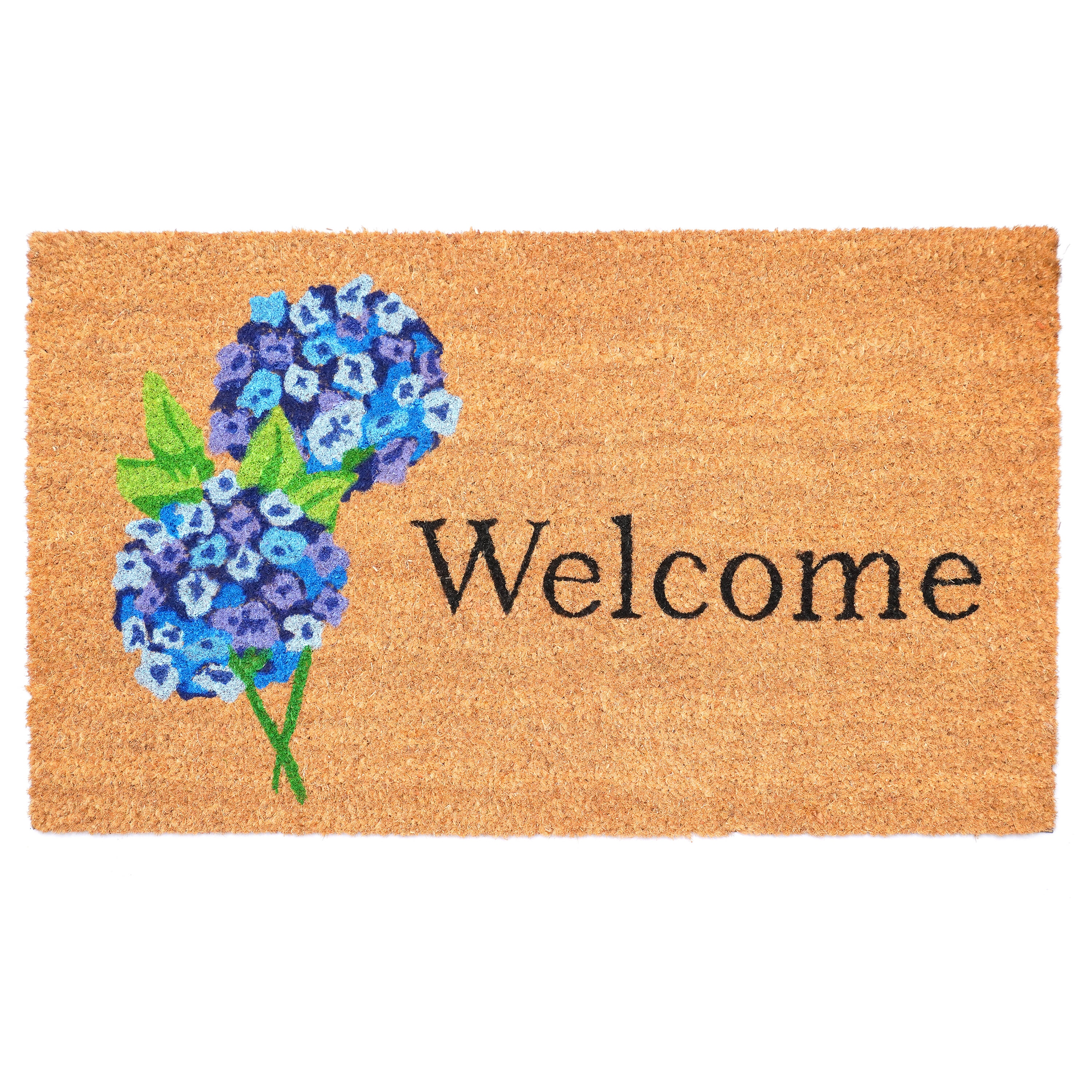 Callowaymills 107131729 17-in x 29-in Hydrangea Welcome Coir/Vinyl Non-Slip Grip Indoor or outdoor Decorative Welcome Door Mat
