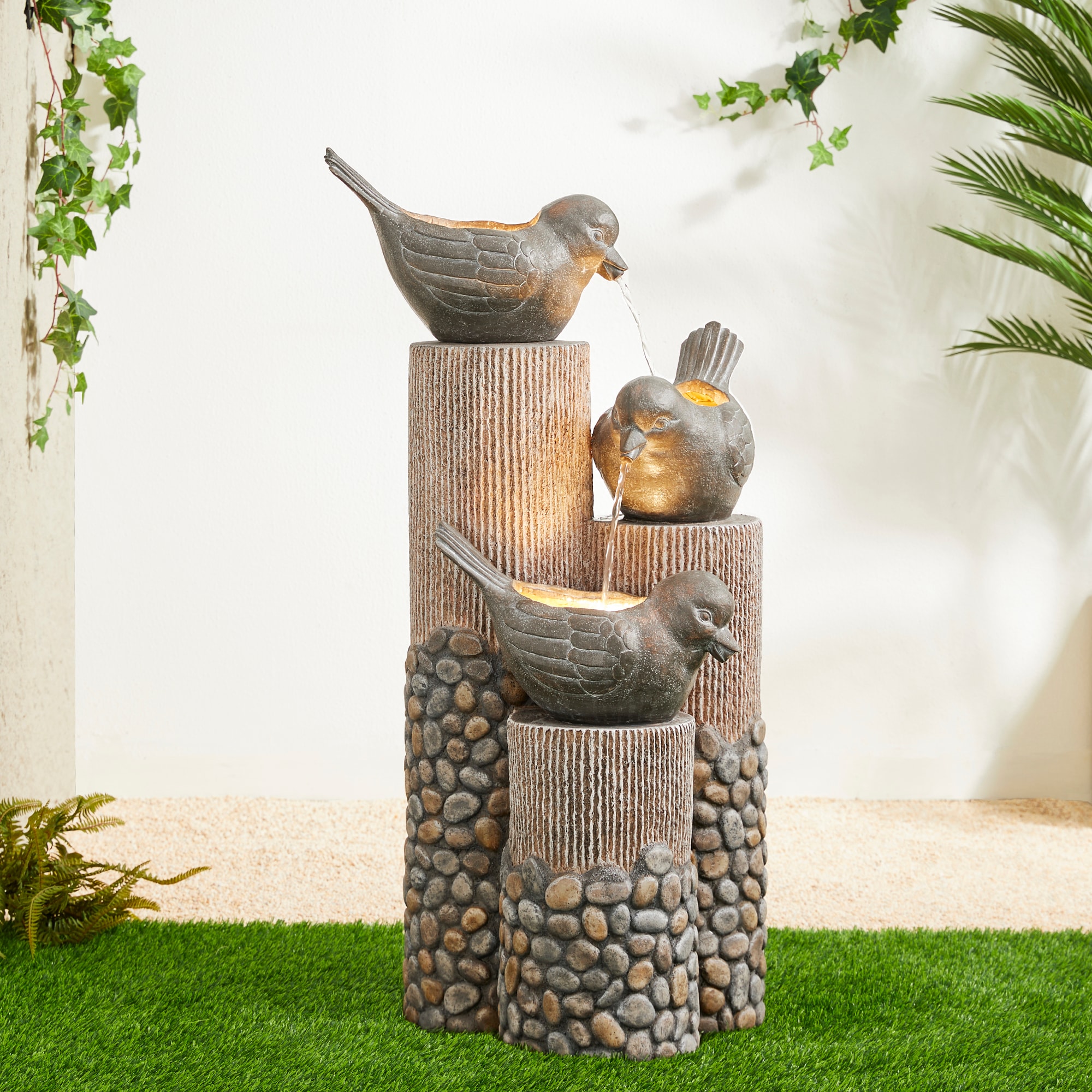 Glitzhome 2007300063 30.75-in H Resin Tiered Outdoor Fountain Pump Included