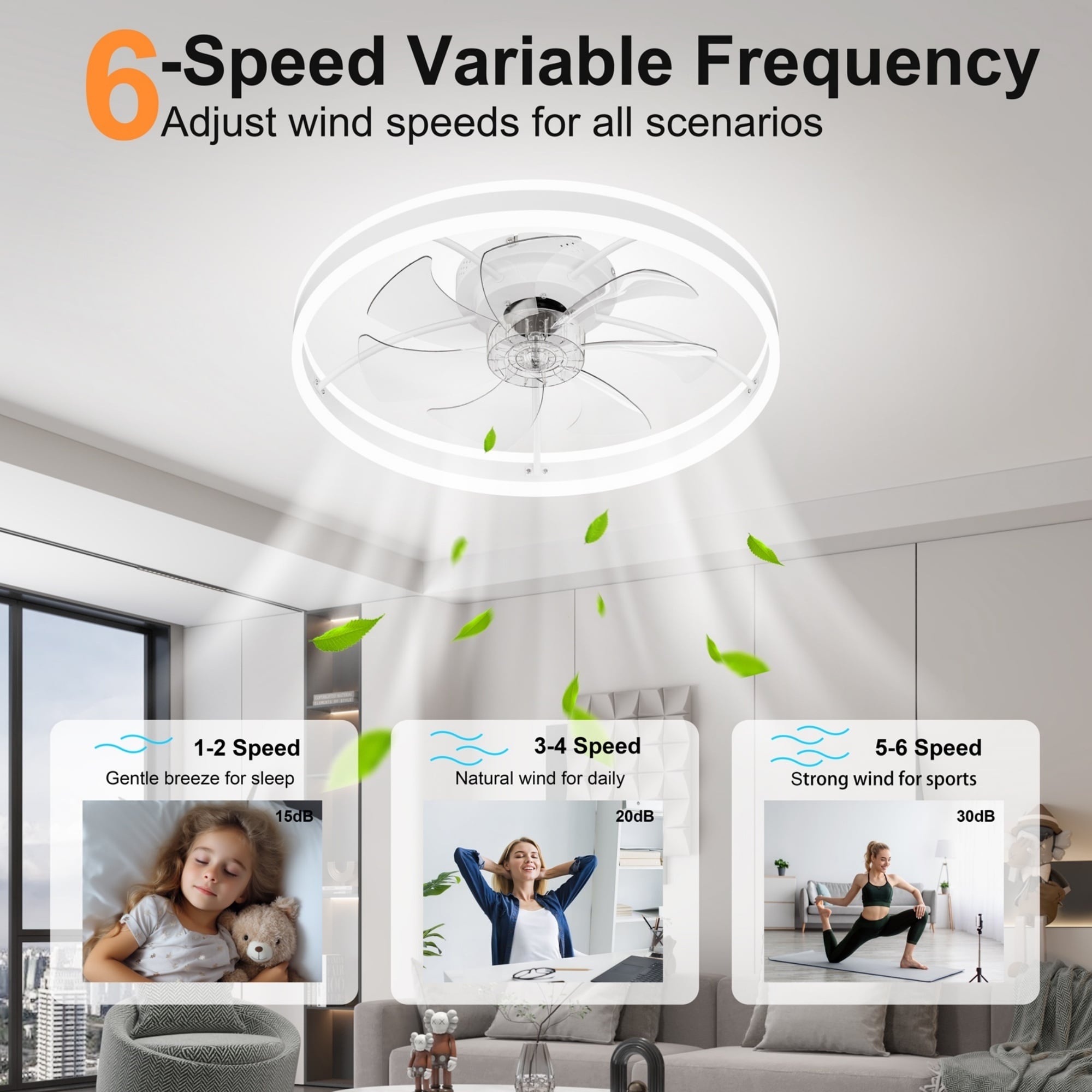 SINOFURN 23.6-in White LED Flush Mount Fandelier Ceiling Fan and Remote ...