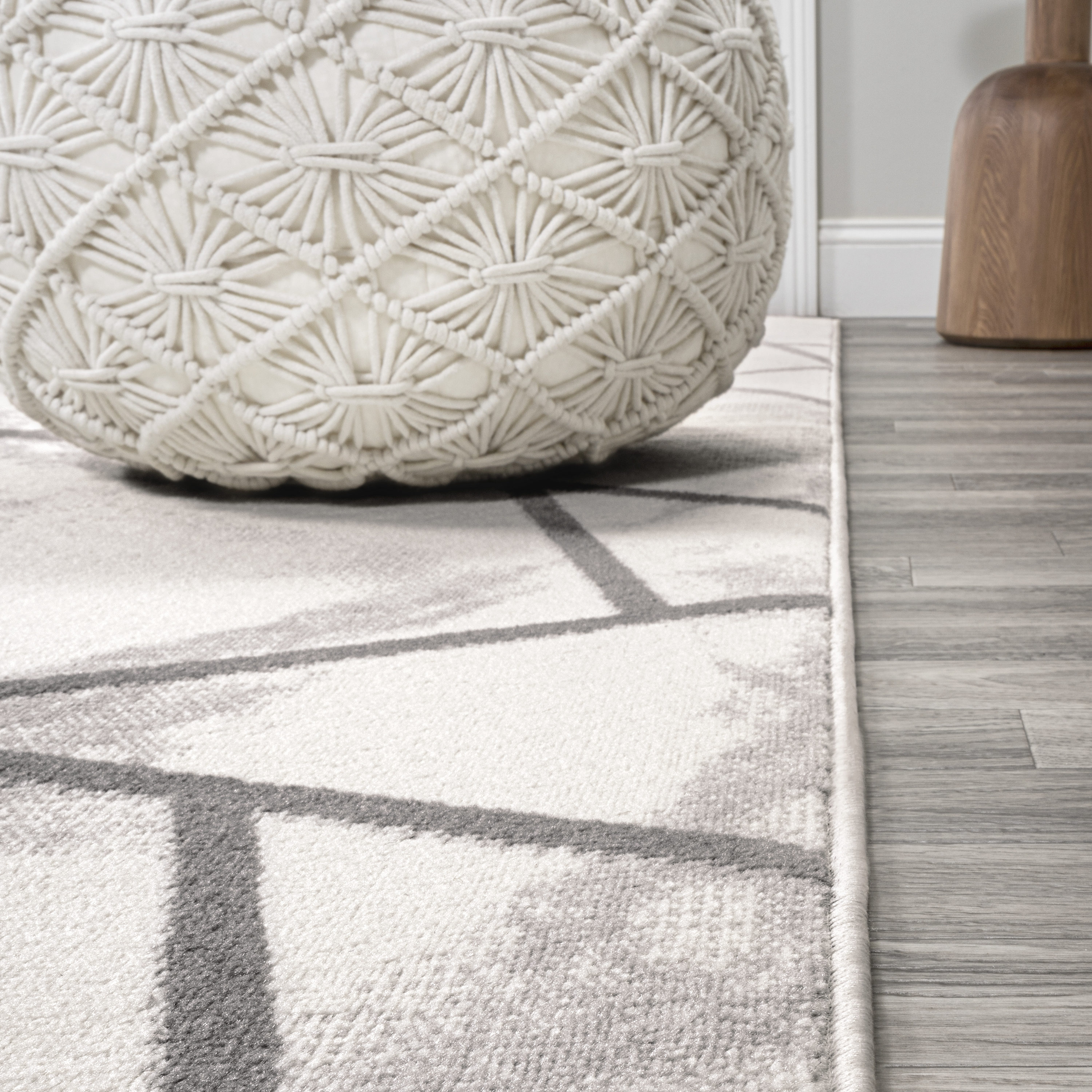 Patras Gray and Ivory Geometric Marbled Area Rug
