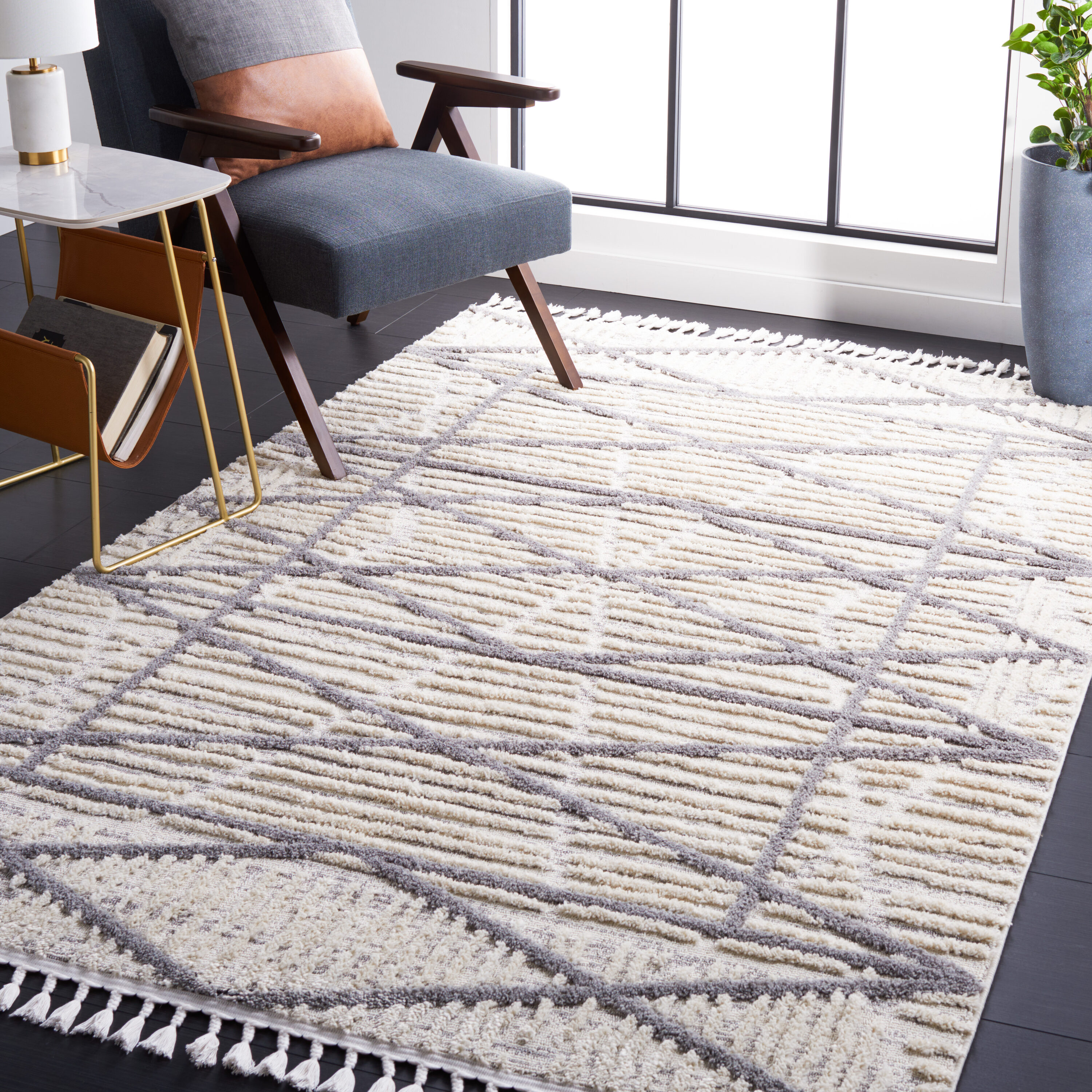 Safavieh MRK540F-3 Marrakesh 3 x 5 (ft) Loomed Polyester Beige/Gray Rectangular Indoor Geometric Bohemian/Eclectic Area rug