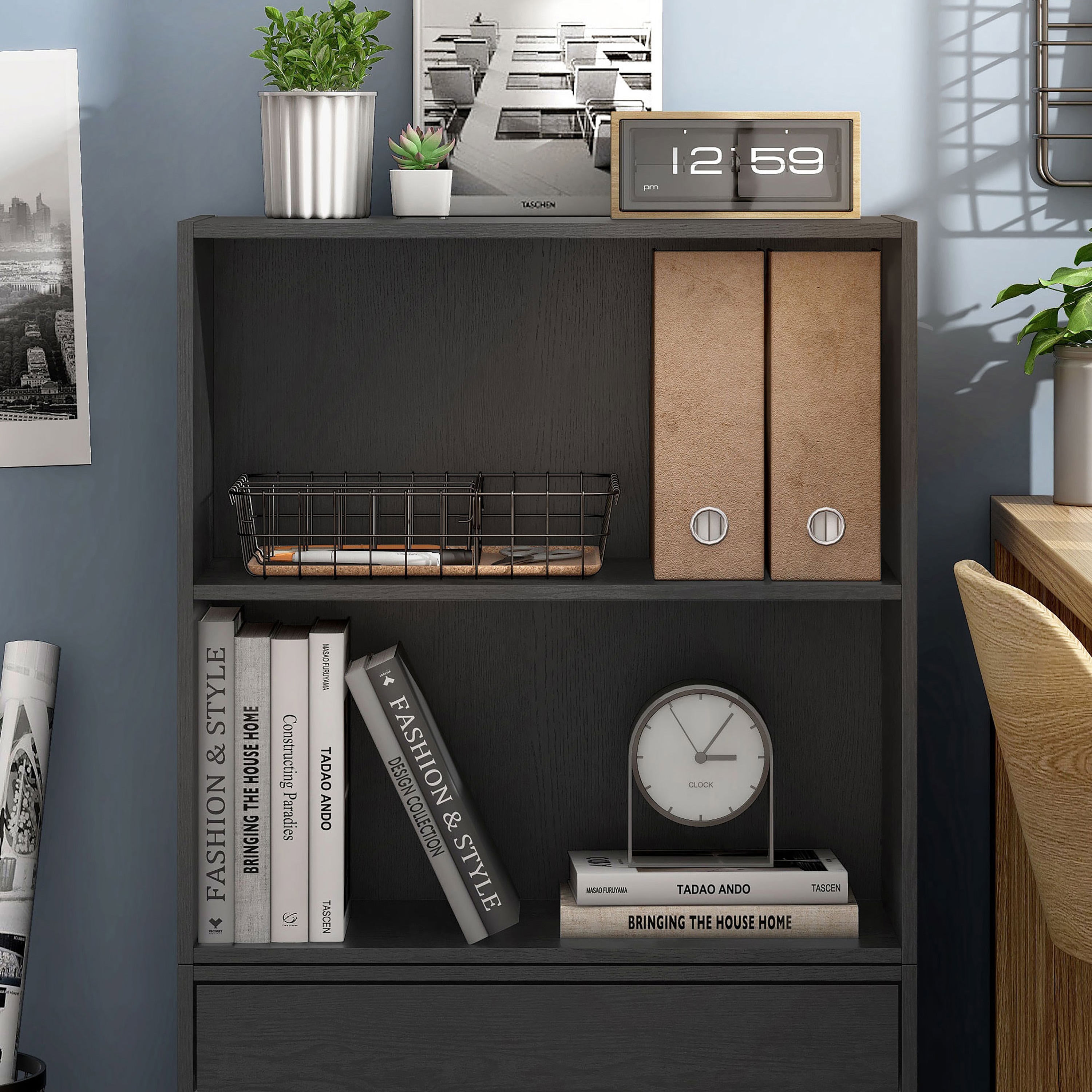 Furniture of America FGI-2381C1-2L Quincy Black Composite 2 -Shelf Modular Bookcase ( 23.62-in W x 23.7-in H x 11.7-in D ) Finished