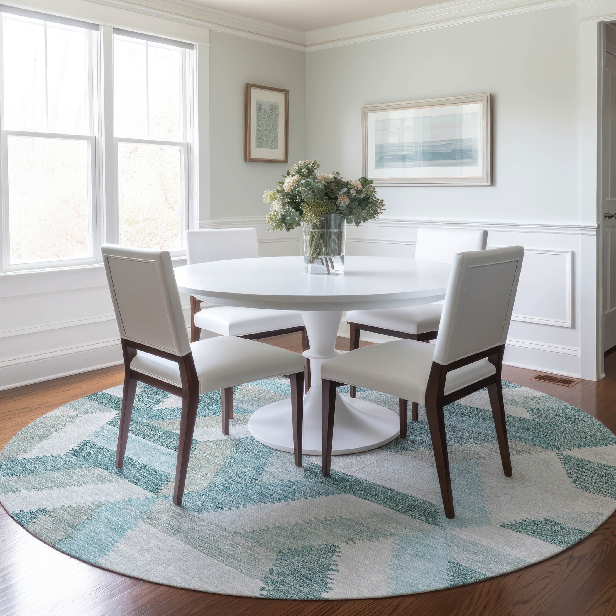 Addison Rugs ACN1241TE8RO Chantille ACN1241TE 8 x 8 (ft) Polyester Teal Round Indoor/Outdoor Geometric Machine washable Area rug