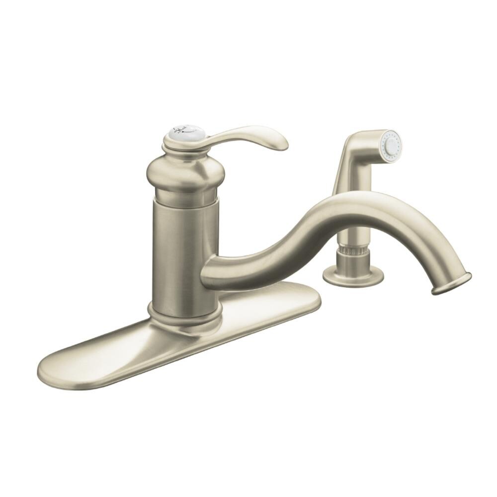 Kohler Fairfax Vibrant Brushed Nickel Single Handle Low Arc Kitchen Faucet Deck Plate And Side 1458