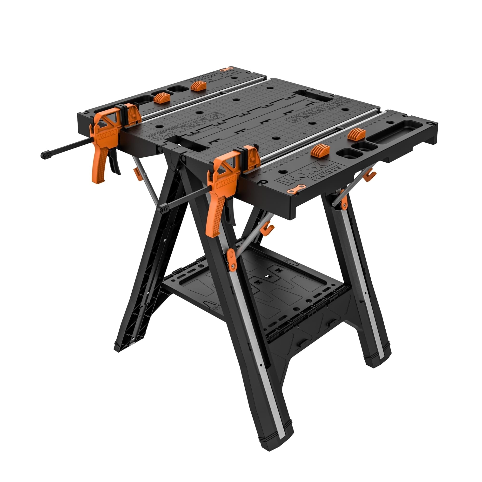 Wudkey 31in W 25in D 32in H 2-in-1 Black Orange Folding Work Table Sawhorse