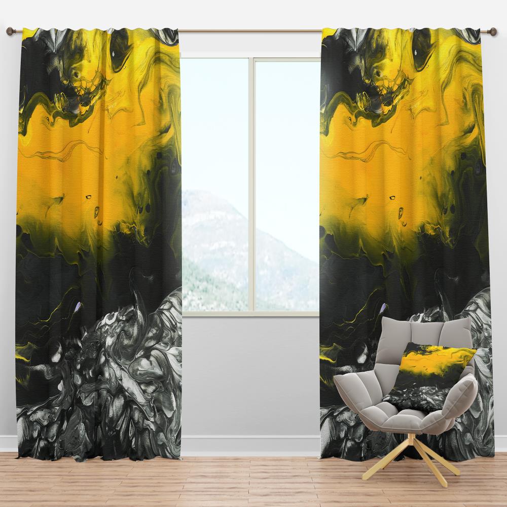 Designart CTN19164-52-120 120-Inches Yellow and Gold Abstract Room darkening Thermal lined Rod pocket Single curtain panel