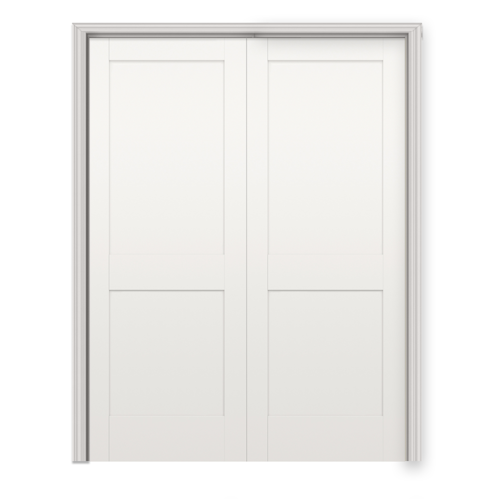 RELIABILT PRO10131092 60-in x 80-in Off-white Hollow core 2-panel square Reversible/Universal Smooth Unfinished Molded composite Split Jamb Double Prehung Interior Door 366 Casing