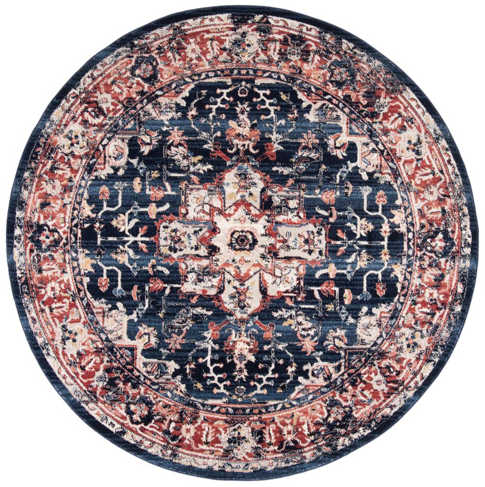 Safavieh CHL411L-7R Charleston Kashi 7 x 7 (ft) Loomed Polypropylene Navy/Red Round Indoor Distressed/Overdyed Vintage Area rug