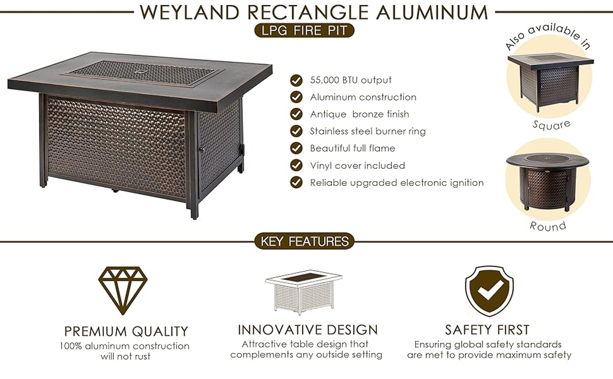 Weyland 50" Bronze Aluminum Gas Fire Pit Table
