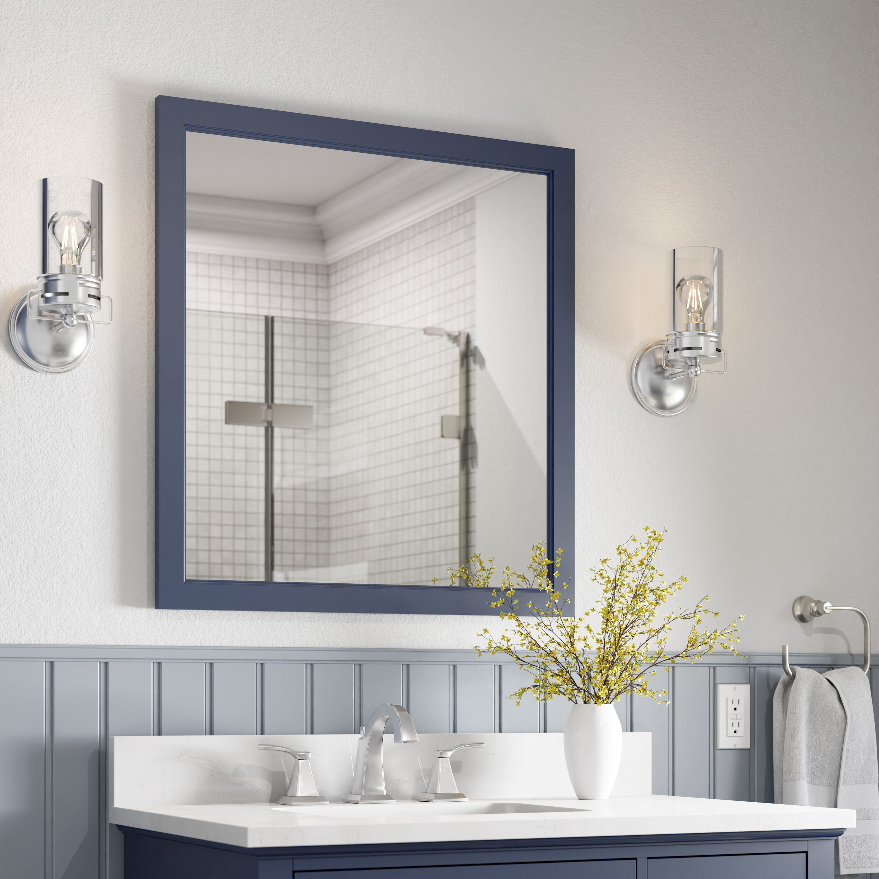allen + roth Rigsby 32-in x 32-in White Square Framed Bathroom