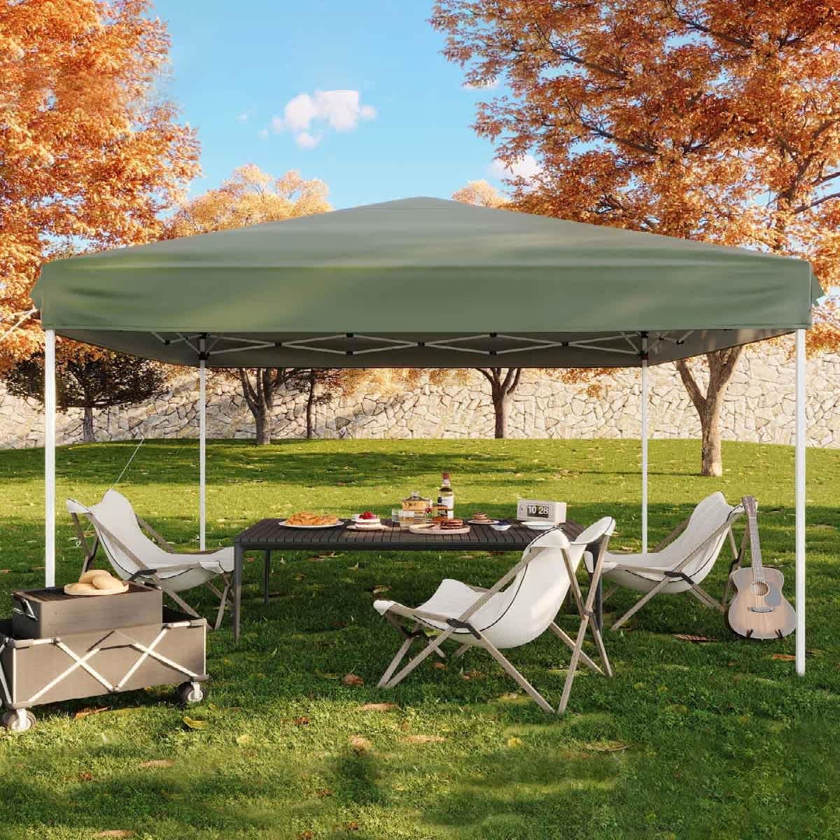 Qeetex KL-PHO-33TFLAB6 Commercial Grade Instant Shelter 10X10 Outdoor Canopy with 3Height Adjustable Frame Complete Ground Kit and Carry Bag All Weather Event Canopy for Festivals Markets