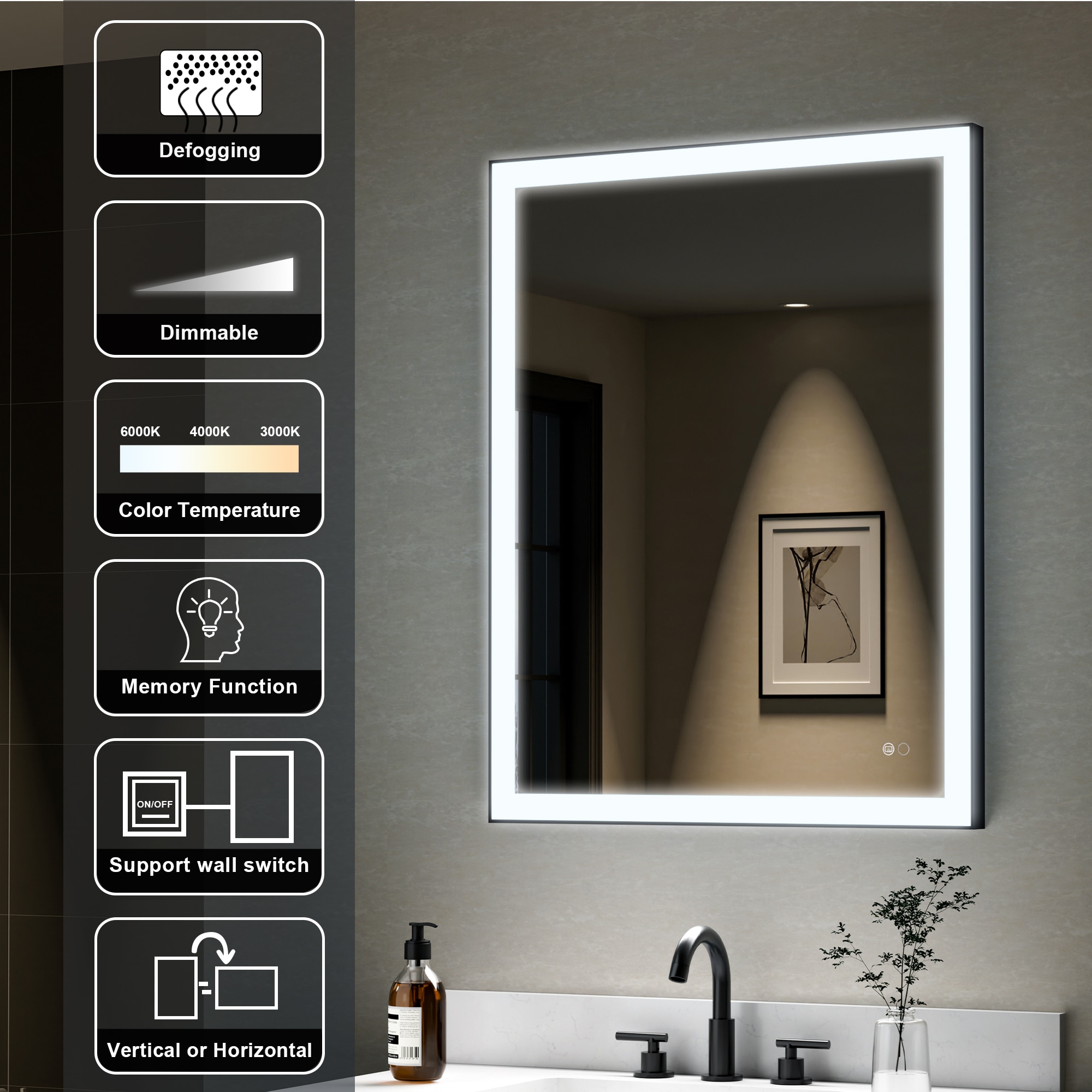 WELLFOR W5FM2836MB Framed-Bath-Mirrors - View #5