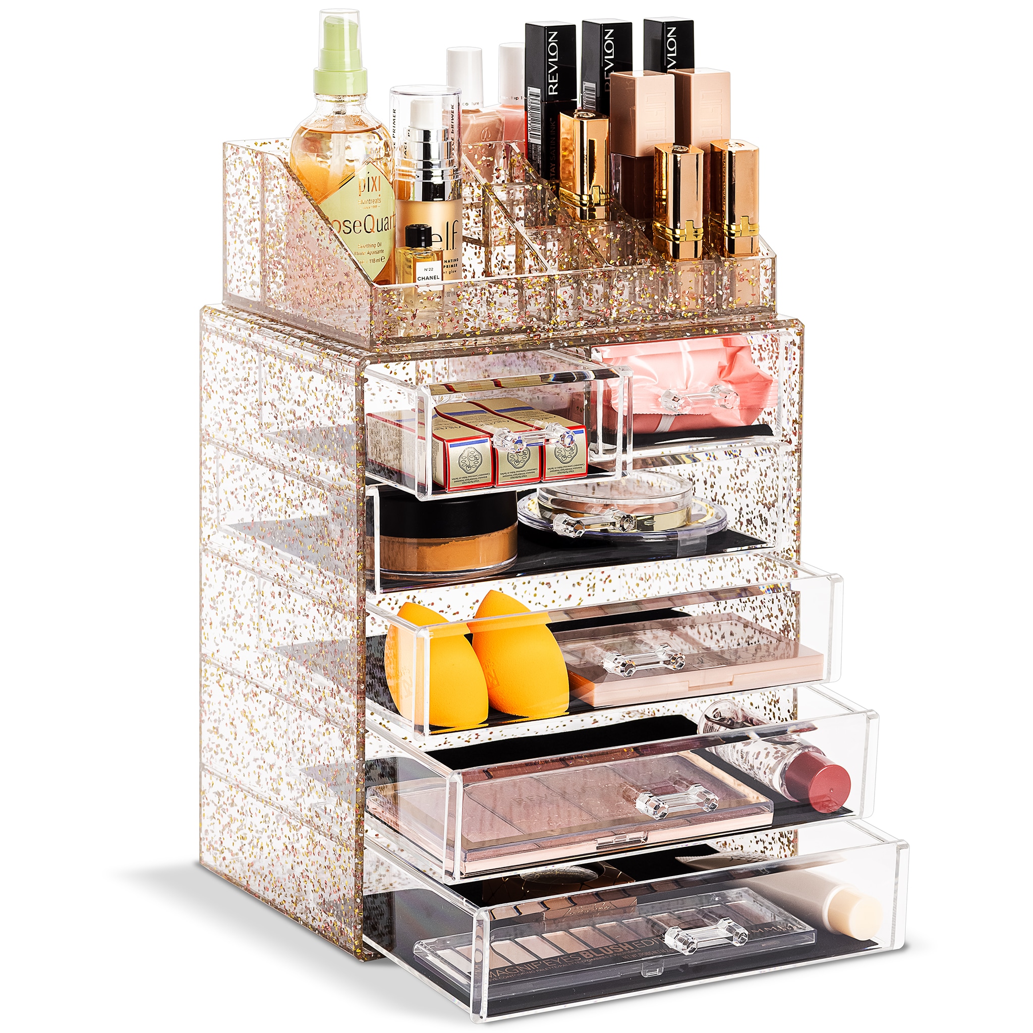 SORBUS  2 Piece 6 Drawers and Lipstick Tray Acrylic Makeup and Jewelry Storage Organizer Case