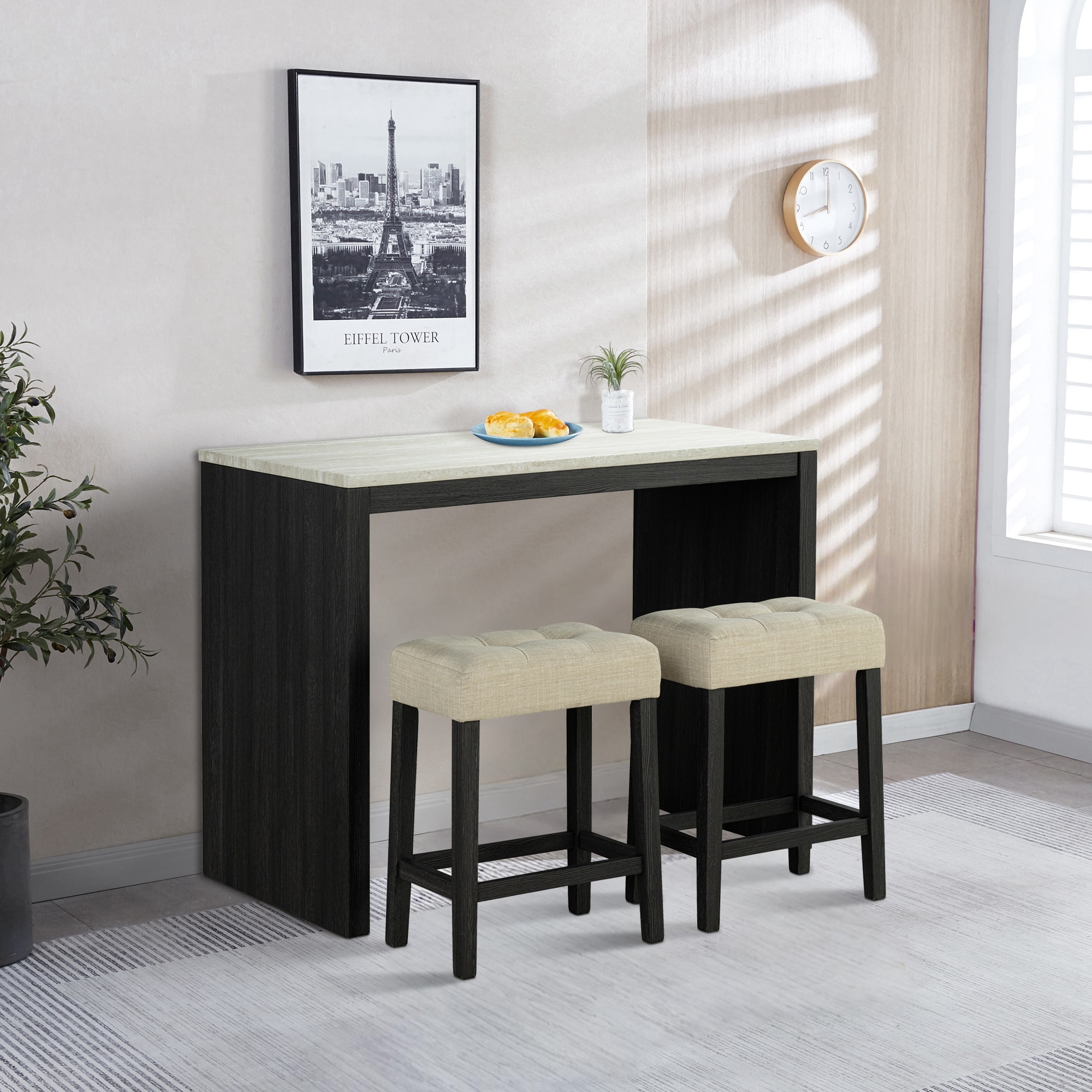 IHOMEadore MDSL3402BK-PT-3PK Black Transitional Dining Room Set with Rectangular Table ( Seats 2 )