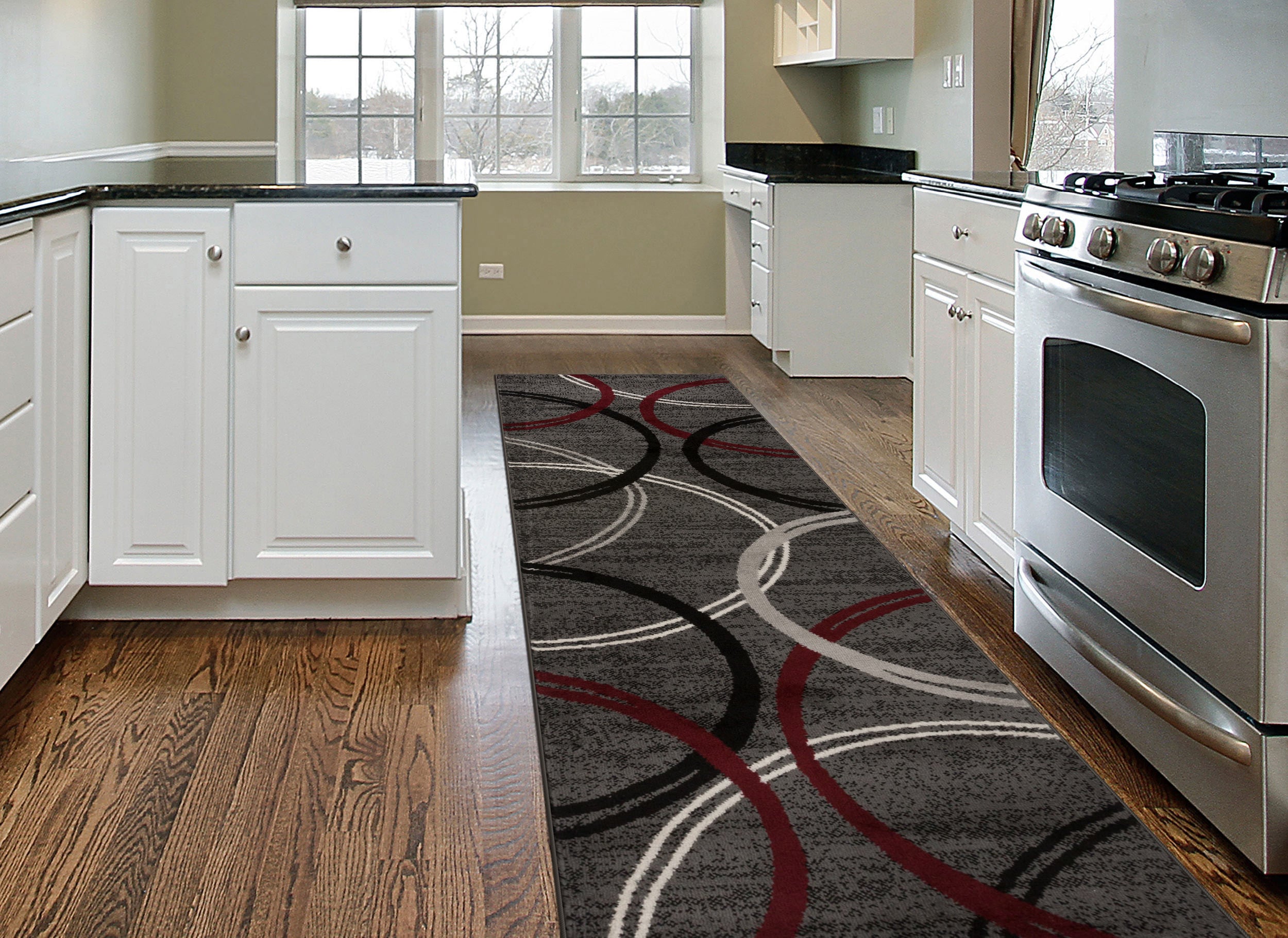 World Rug Gallery 377RED2X10 Princeton 2 x 10 (ft) Loomed Polypropylene Red Rectangular Indoor Abstract Mid-Century Modern Runner rug