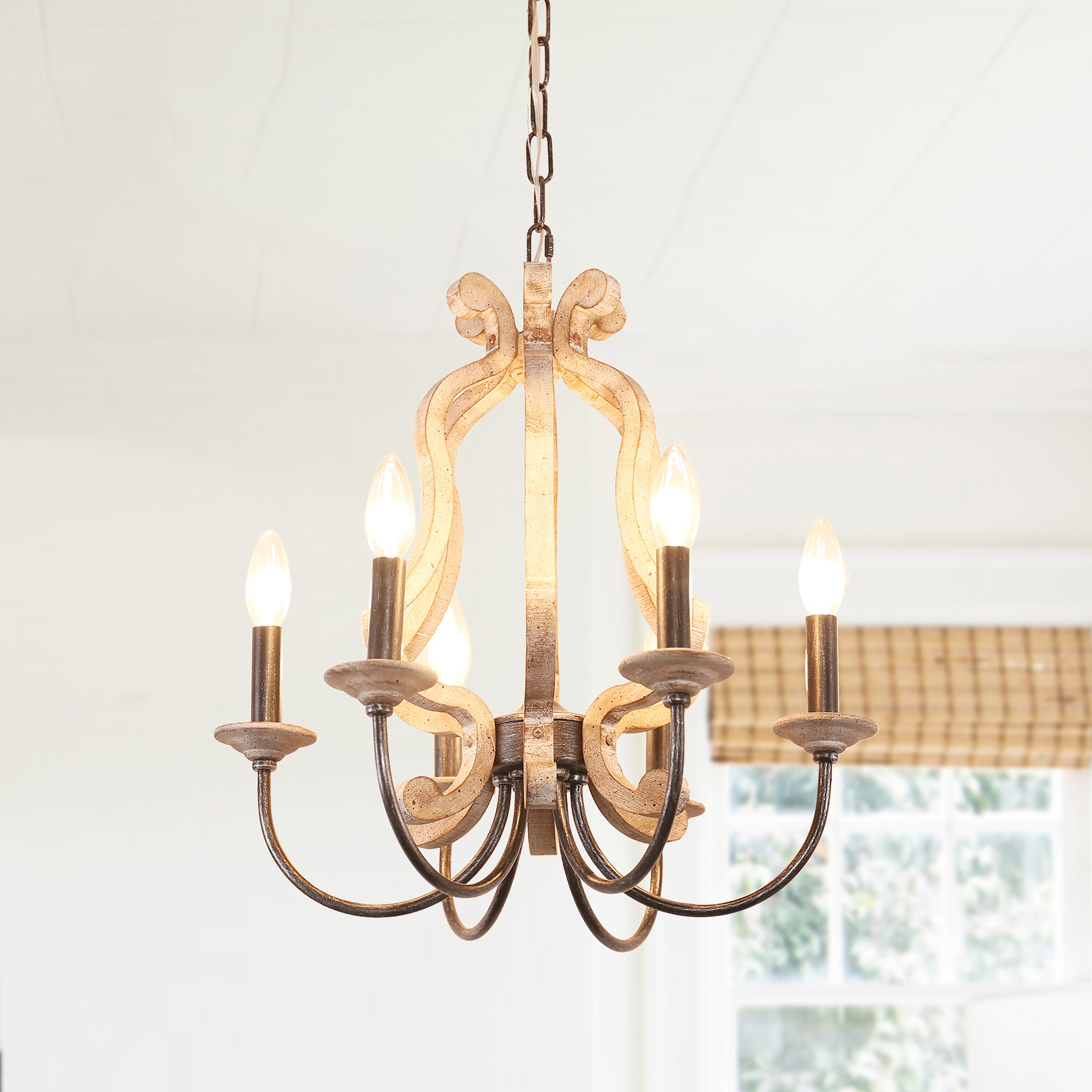 Bella Depot FC4050-6H Hanging Light 6 -Light Brown French country/cottage Wood For Use in Bedrooms, Dining Rooms, Foyers, Kitchens, Living Rooms Chandelier