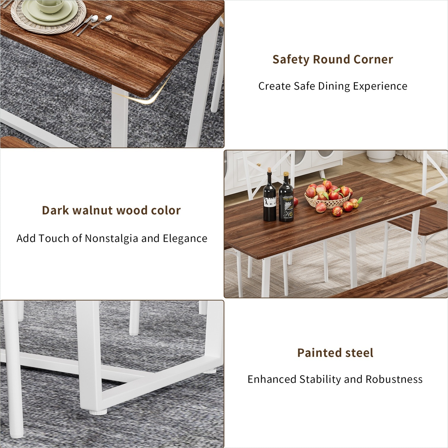 FlowLuxe Industrial MDF and Steel 6-Piece Dining Set with Bench Brown ...