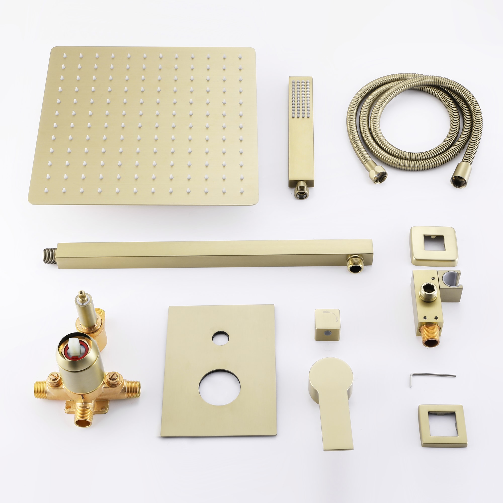 WELLFOR Brushed Gold 12-in Waterfall Dual Head Built-In Shower Faucet ...