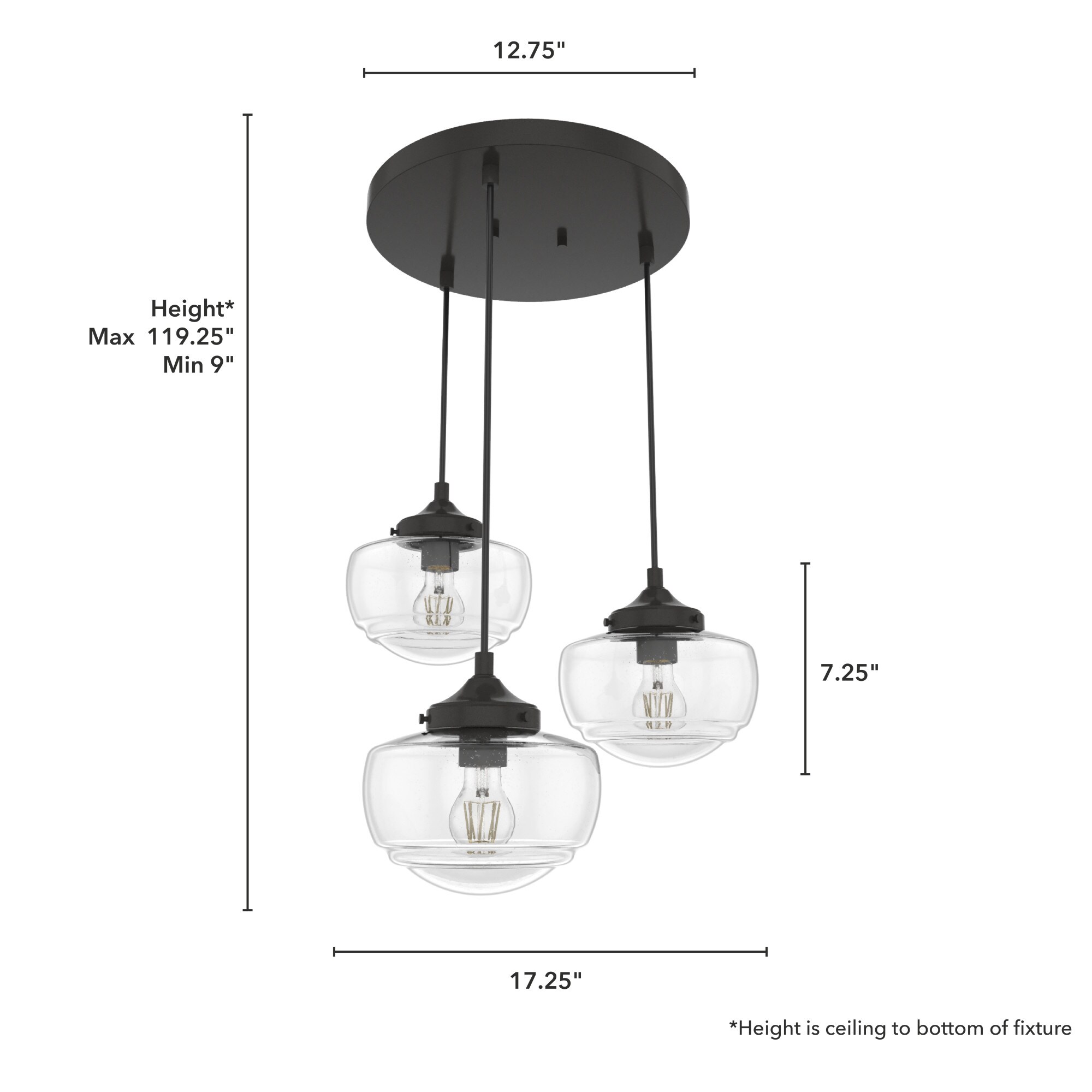 Noble Bronze 3-Light Schoolhouse Cluster Pendant